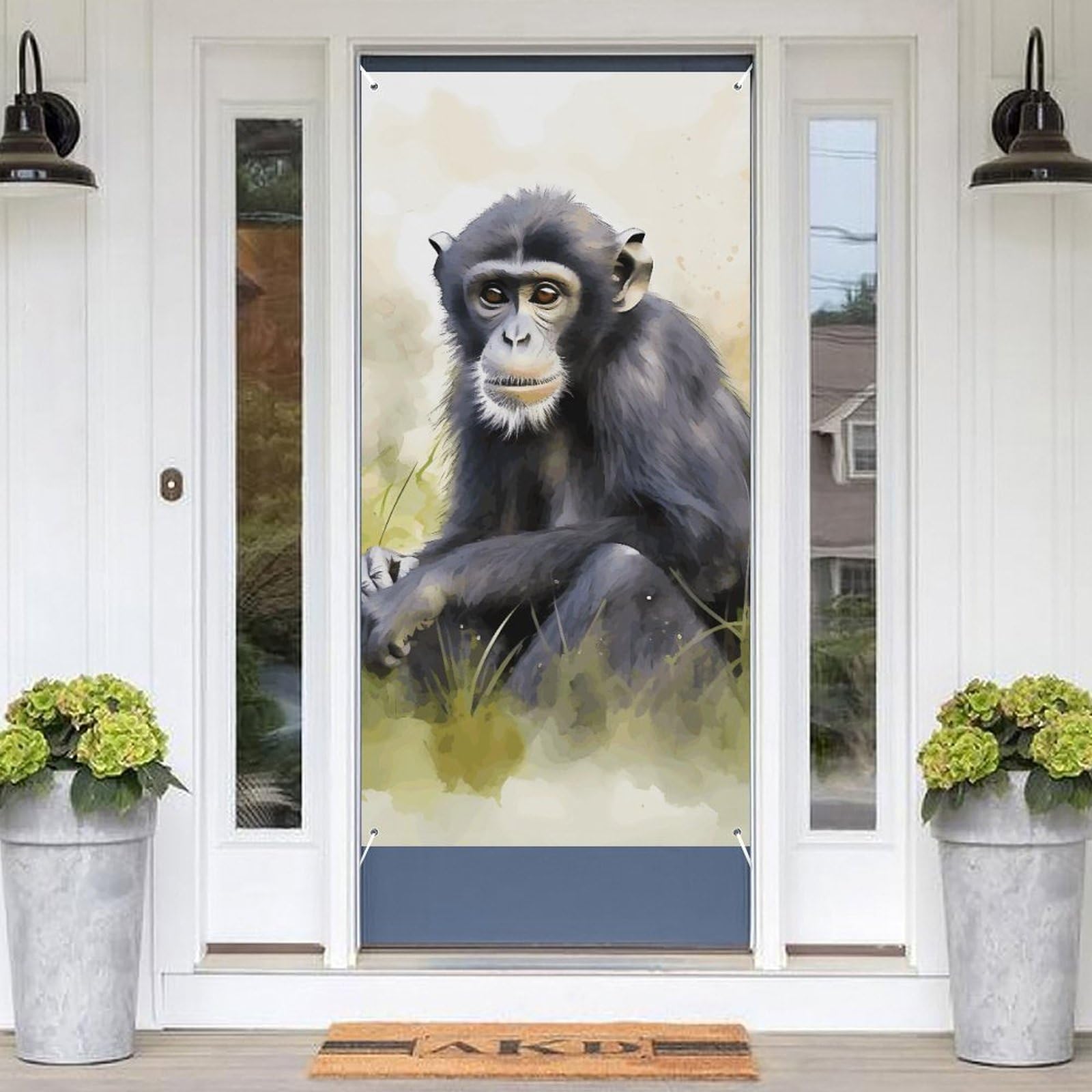 KLOPH Door Cover Decoration Welcome Door Banner Porch Sign Photo Background Doors Curtains for Doorway Privacy Window Curtain Hand Drawn Chimpanzee Porch Cover Indoor Outdoor Decor 70.9x35.4in