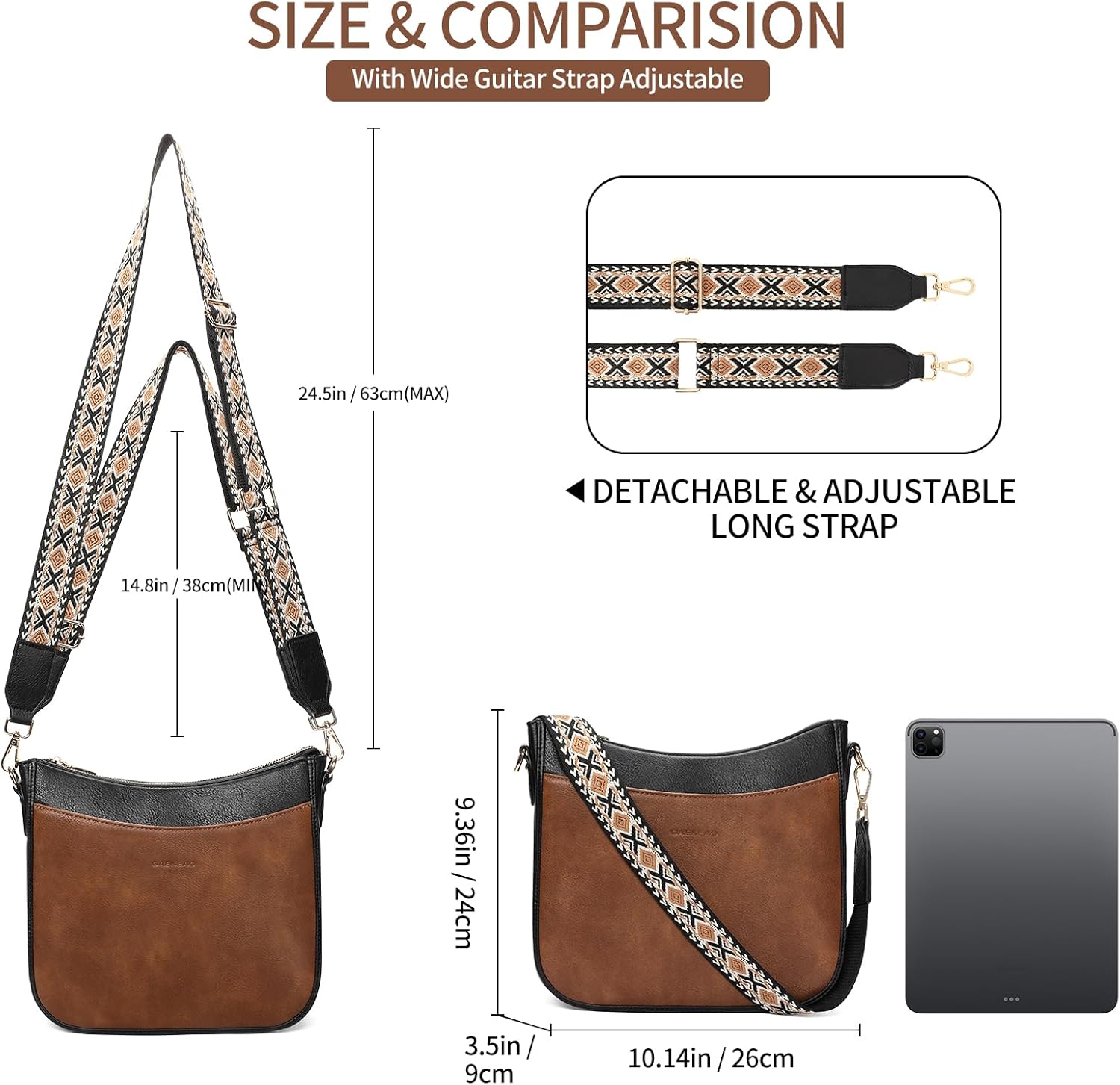 GAEKEAO Crossbody Bags for Women Trendy Hobo Handbags Vegan Leather Fashion Shoulder Purses With Adjustable Guitar Strap - Image 5