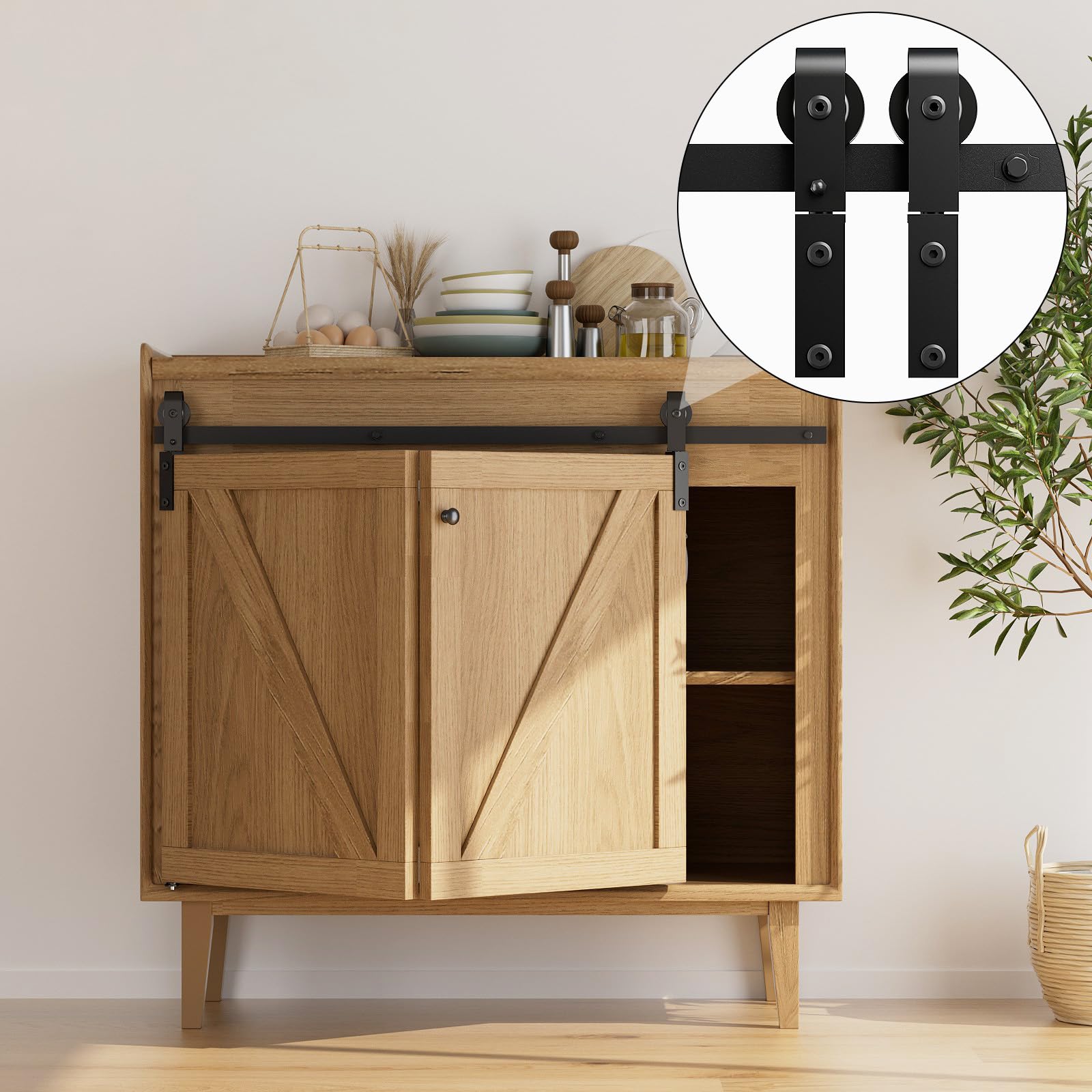 3FT/91.5CM Mini Porta Scorrevole Pieghevole Kit, Mini Set Completo di Accessori Per Porte Scorrevoli, Per Bypass Doppia Porte (senza ante dell'armadio)