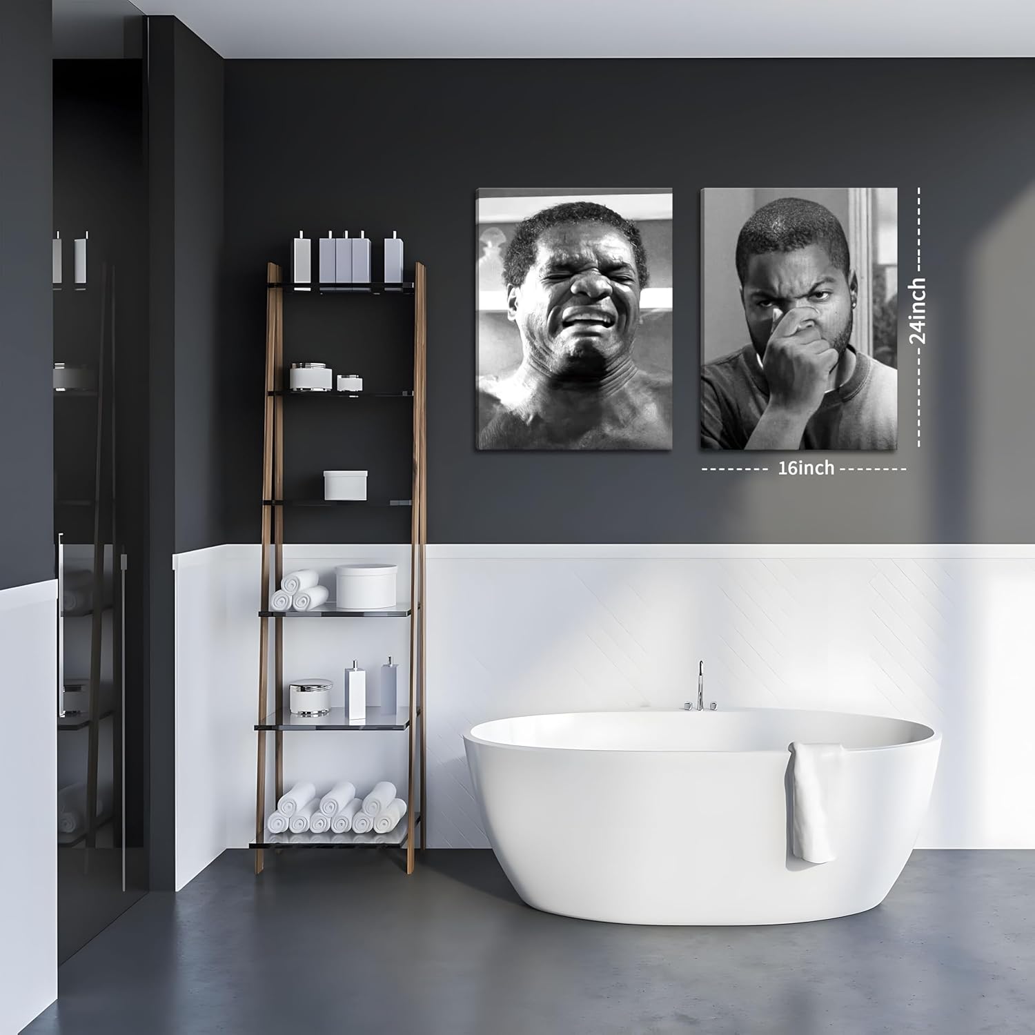 Framed Funny Bathroom Canvas Wall Art Set of 2 - Black and White Vintage Comedy Movies Posters, Funny Toilet Humour Smell Wall Decor Prints for Bathroom Decor 16x24in