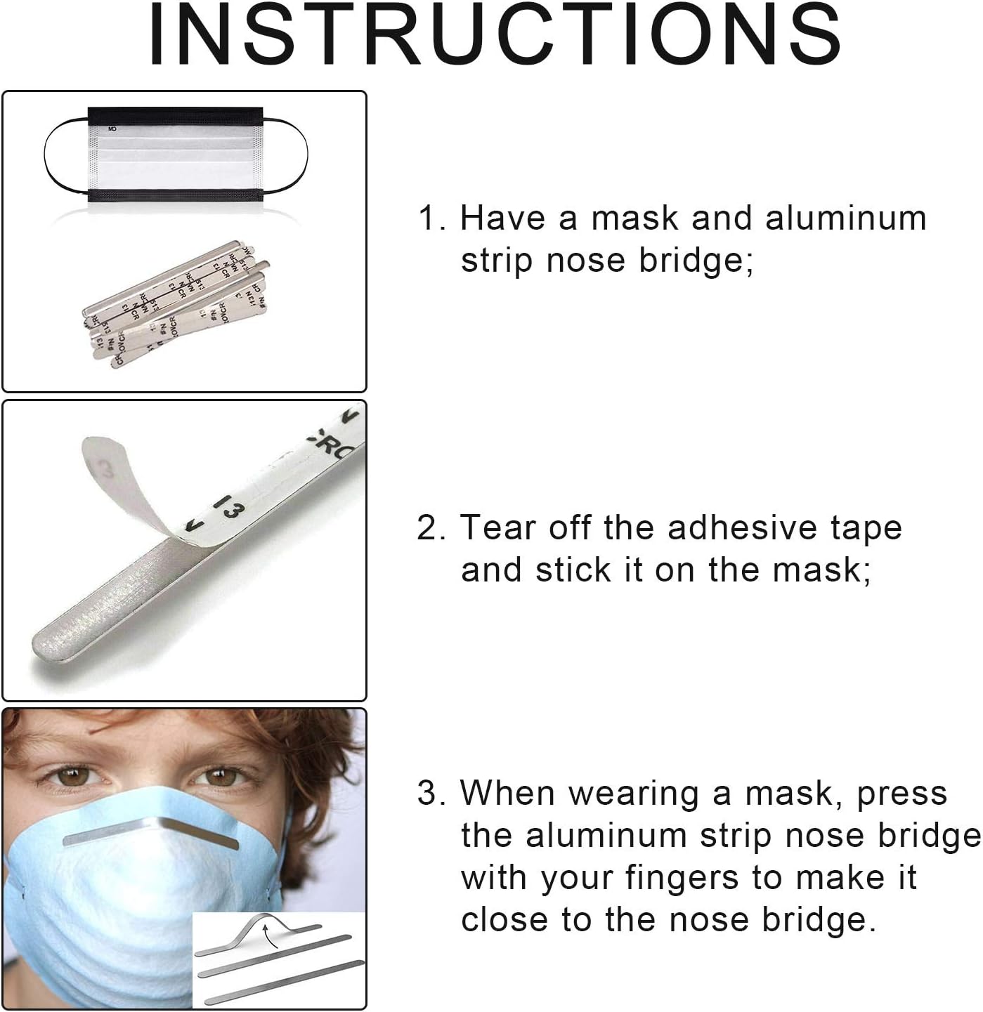 100pcs Nose Bridge Strips, Aluminum Nose Bridge Wire Bracket, Adjustable Metal Strips Straps Nose Clips Face DIY Making Accessories for Sewing Crafts