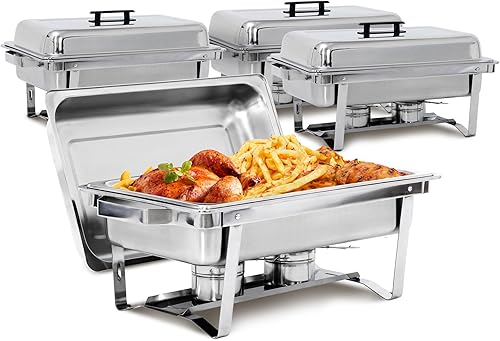 Miniatura 10 de HomGarden Juego de 6 platos de acero inoxidable de 8 cuartos de galón, juego completo de chafer de alta calidad para cocina, fiesta, banquete,