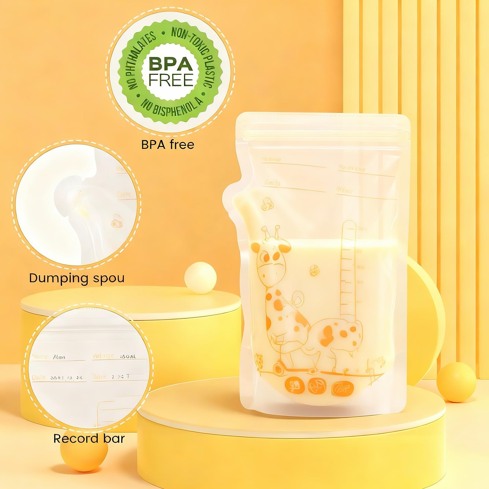 Oderra Sachet de Conservation Lait Maternel 50/100 PCS, 250/180 ML Sachet Lait Maternel avec Zone d'Écriture, Double Fermeture Étanche, Pré-Stérilisé Stockage Sécurisé Lait Maternel (Accessoires Bébé)