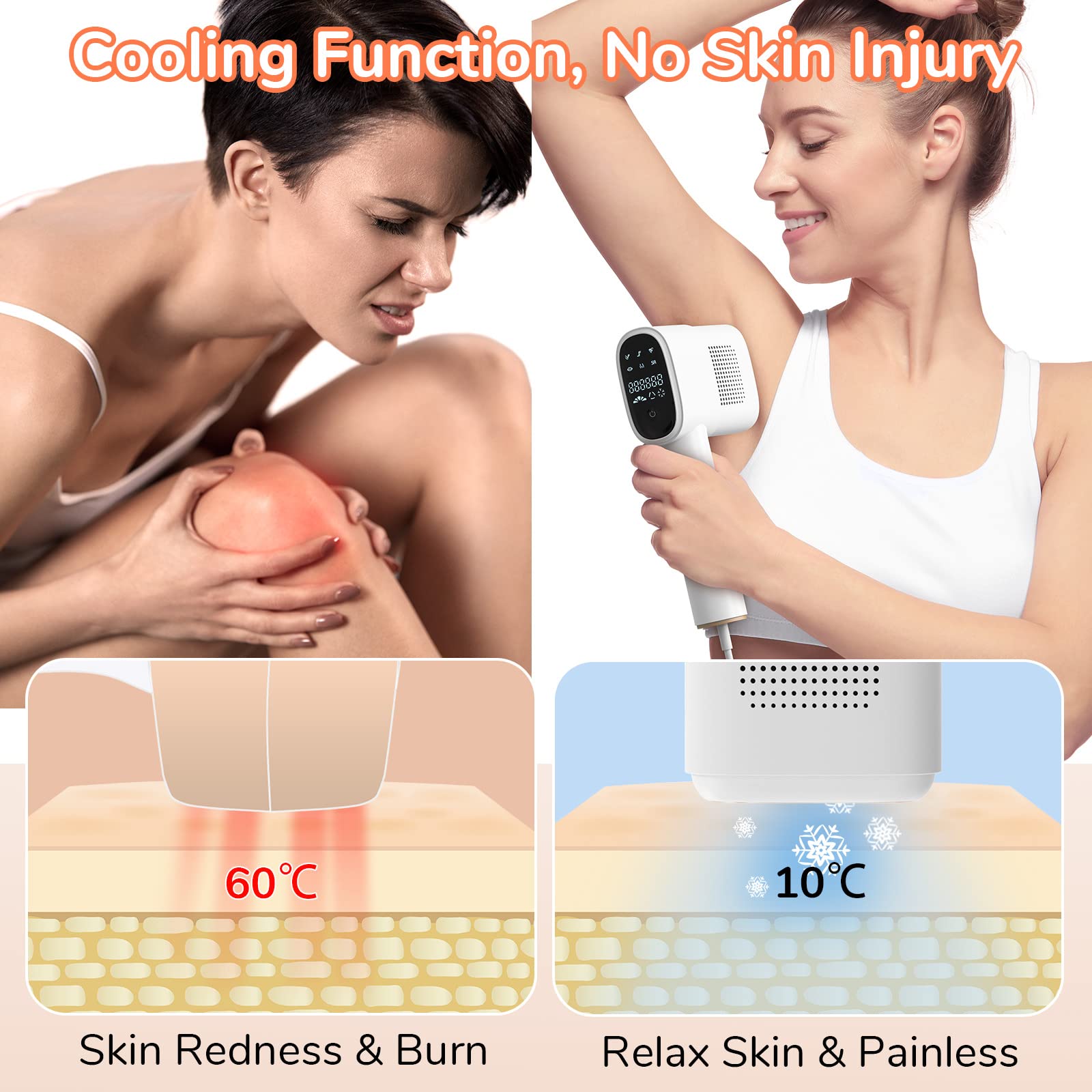 Epilatore Luce Pulsata, MORKOS IPL Epilatore Laser 999,999 Flash peli Donna e Uomo, Depilazione Indolore per Viso, Braccia, Gambe, Ascelle e linea Bikini, con 2 Modalità e 5 Livelli di Energia