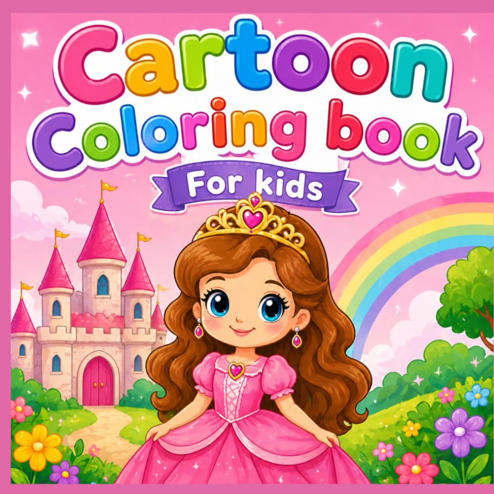 Cute Cartoon Coloring Book: Artistic coloring pages with cartoons and Princesses for children ages 5 to 12