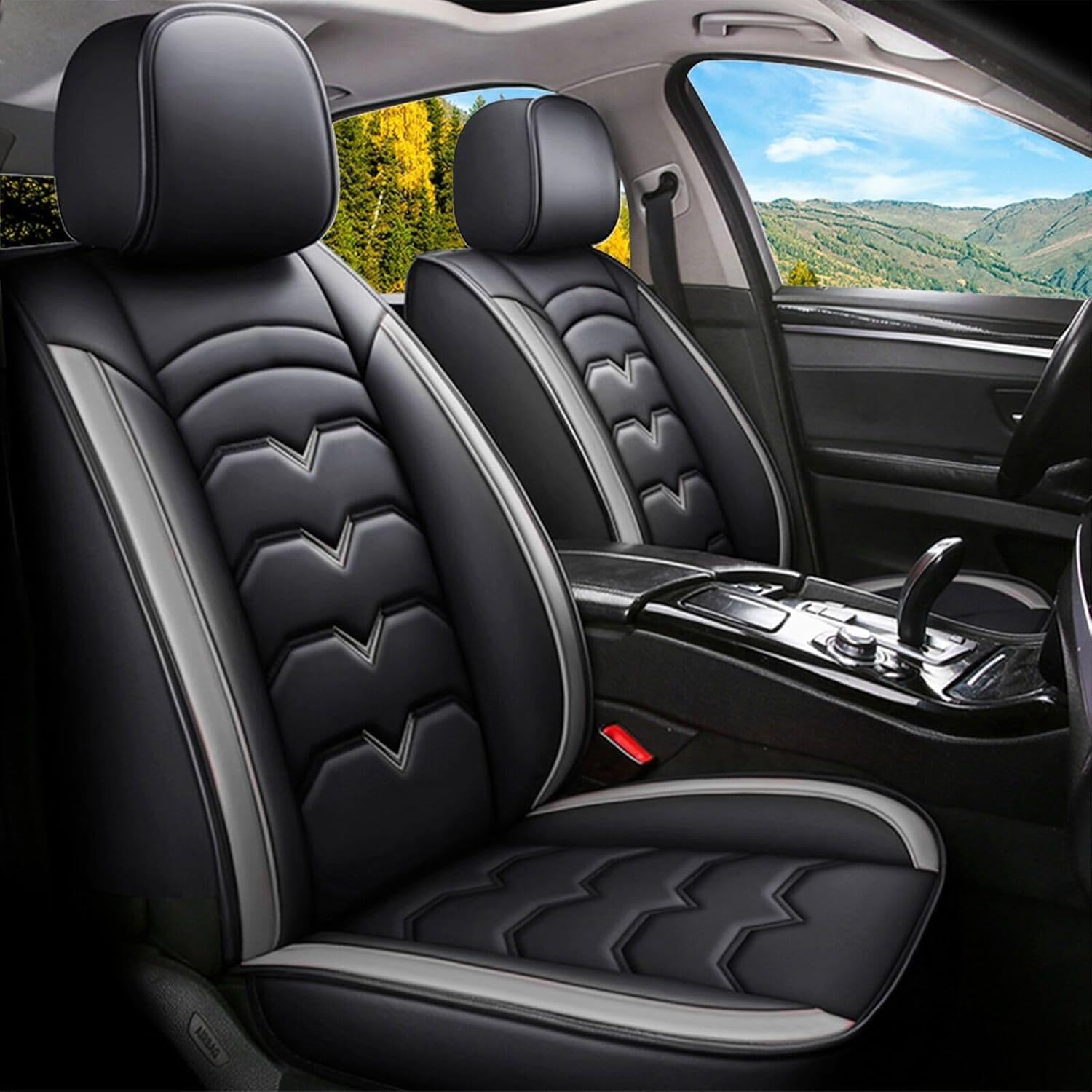 Car Seat Covers Compatible with Trax 2013-2024,Pu Leather Car Seat Protector Cushion,Waterproof Front Rear Full Set Auto Seat Covers,Black Grey