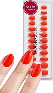 DOONAILS® Soft Gel Press On Nails 30er Set On Fire – Round Short Strahlendes Feuerrot – Nägel zum Aufkleben, Full Cover Fake Nails, Salonqualität