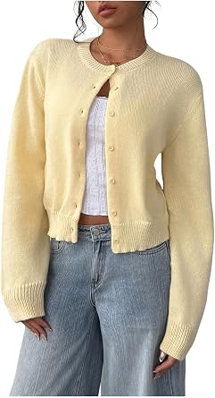 COZYEASE Womens Butter Yellow Lightweight Cardigan Button Down Sweater