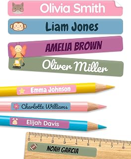 Personalized Kids Name Labels for Pencils Color Mix [75pcs] - Waterproof Name Stickers for School & Daycare - Pencil Custom Name Stickers - Children Name Stick On Labels for Pens (2.0”x0.3”)