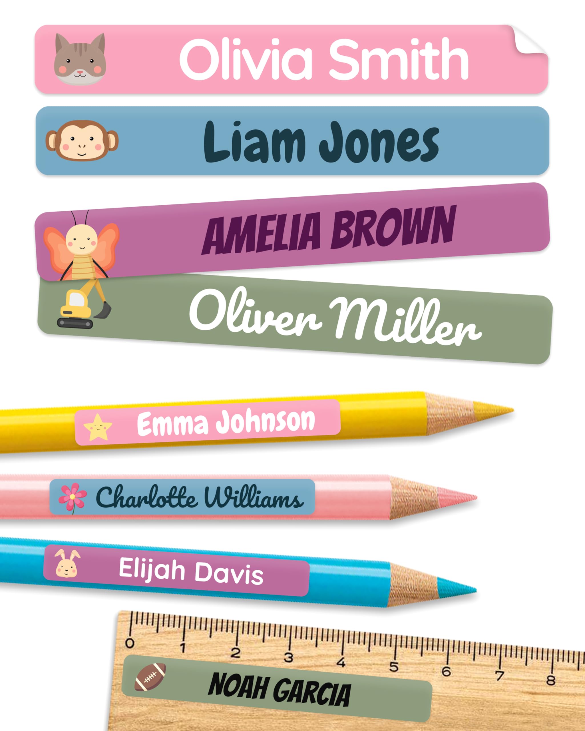 Personalized Kids Name Labels for Pencils Color Mix [75pcs] - Waterproof Name Stickers for School & Daycare - Pencil Custom Name Stickers - Children