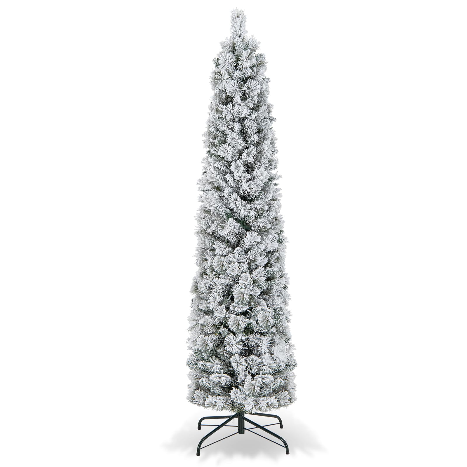 REALAX4LIFE Albero di Natale Slim 180 cm, Albero di Natale Innevato con 150 Luci LED, Rami a Ombrello, Dcorazione per le Feste