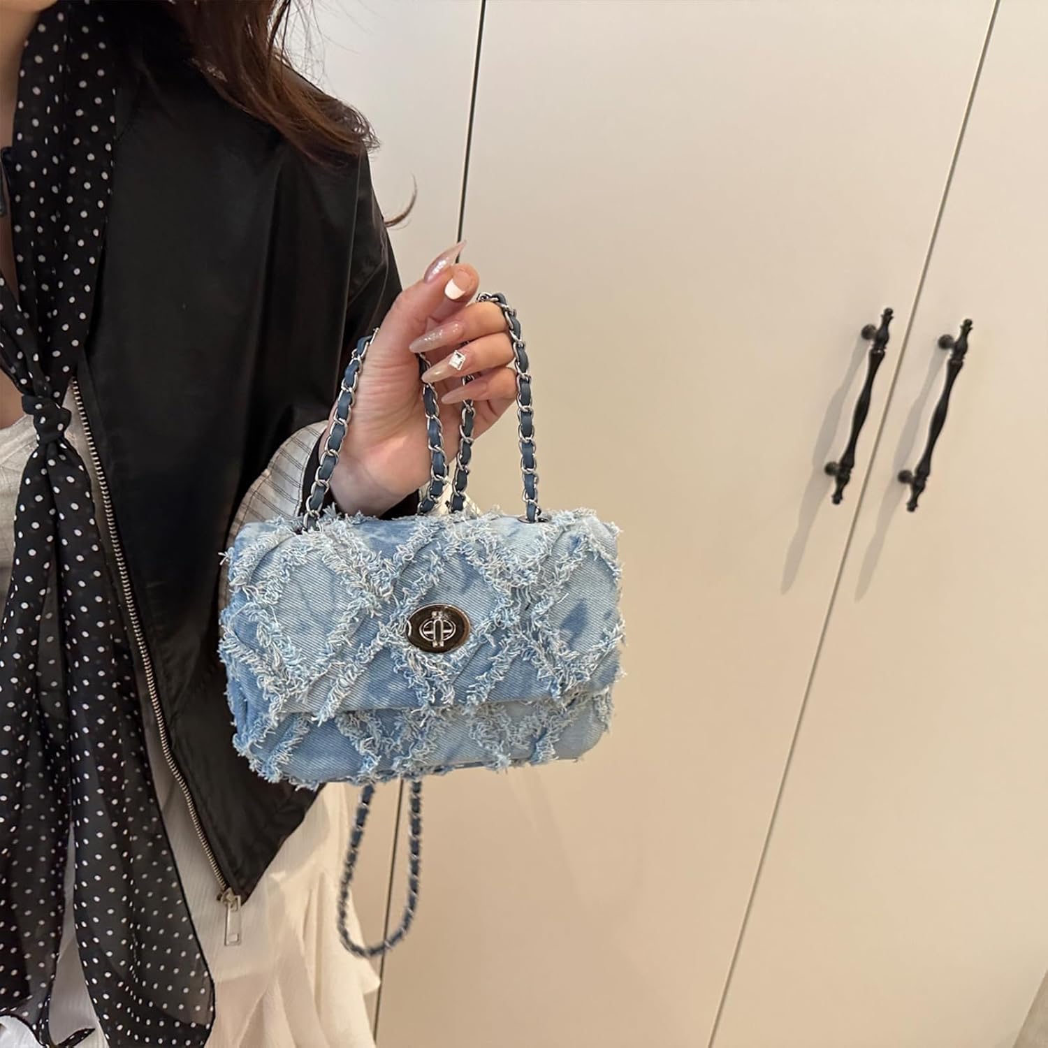 Denim Crossbody Bags for Women Small Quilted Denim Purse Shoulder Handbag Cute Jean Bag - Image 4