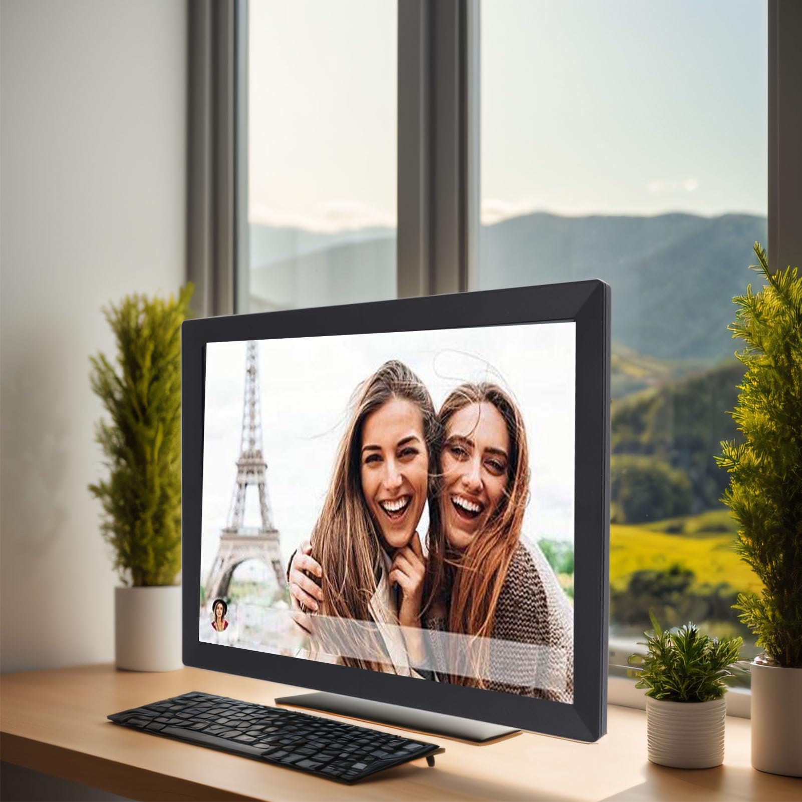 15 Zoll Digital Bilderrahmen mit 80.000 Fotospeichern,HD Touchscreen, Automatischer Drehung, WiFi Smart elektronischer Digitaler Bilderrahmen für Vphoto App, Momente überall