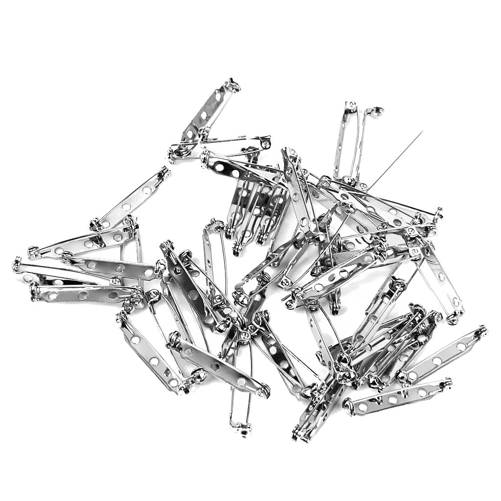 PANYTOW 50 Pcs Silver Tone Brooch, Pin Back Clasp Brooch Pins Findings with 3 Holes for Badge Insignia, Citation Bars, Making Corsage, Name Tags, Toy Pins and Jewelry Making, 32mm