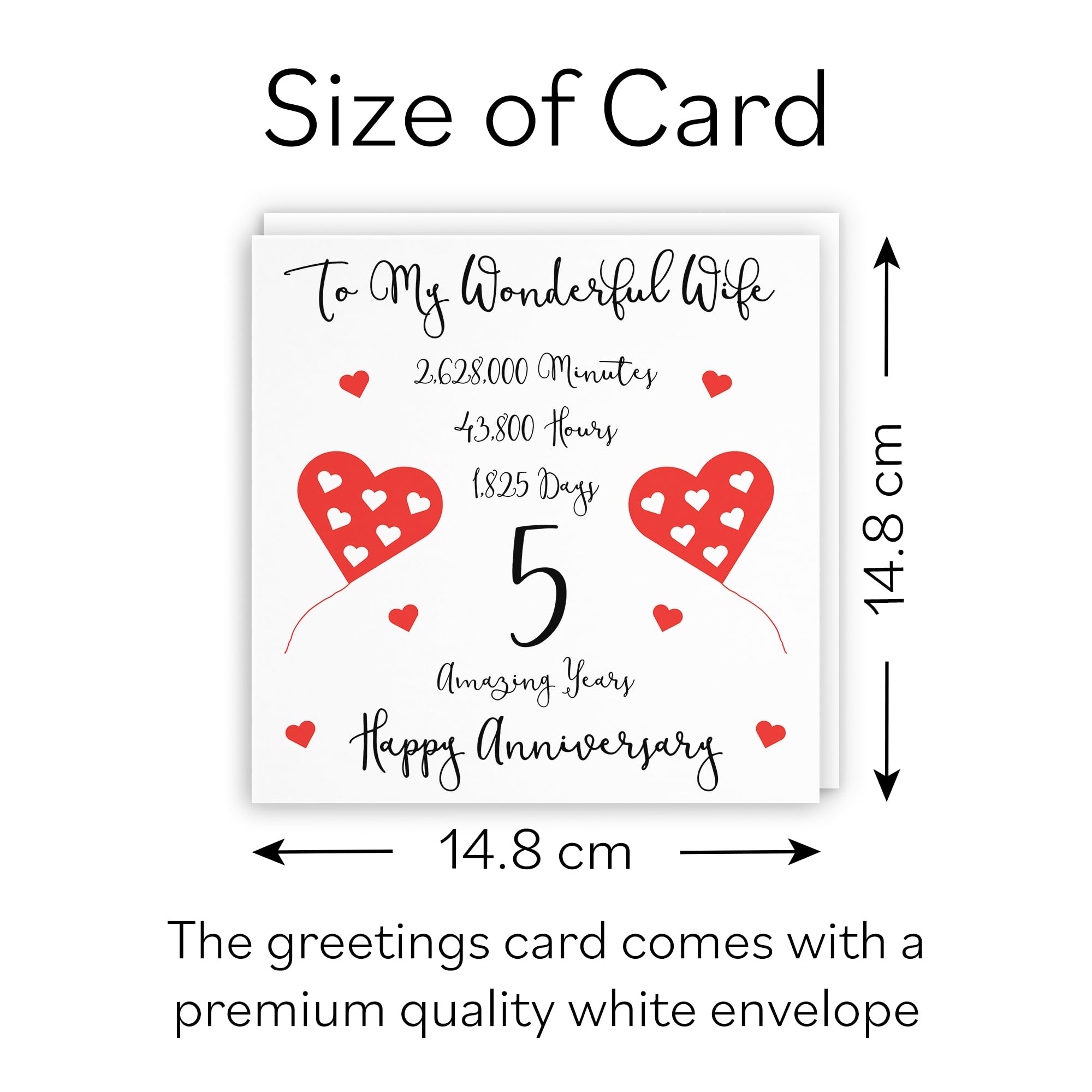 Hunts England, Romantic Wife 5th Wedding Anniversary Card, To My Wonderful Wife, 5 Amazing Years, Timeless Collection - Image 4