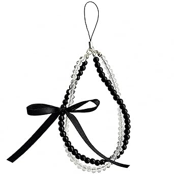 SNOWY SHOP Double Layer Black Bow Phone Charm Hand Strap, Keychain & Trinket | Stylish Mobile Accessory for Girls & Women