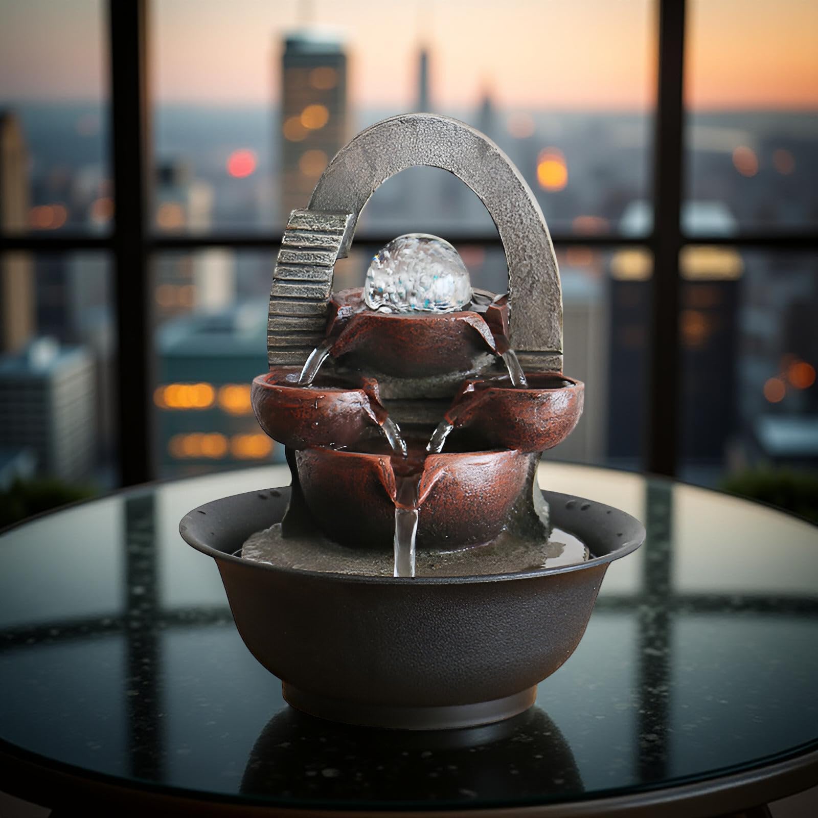 Zen Rock - Fontana da tavolo per interni con pompa silenziosa, cascata a più livelli, luci a LED e 10 cristalli naturali, decorazione rilassante per casa, ufficio e camera da letto (stile 7)