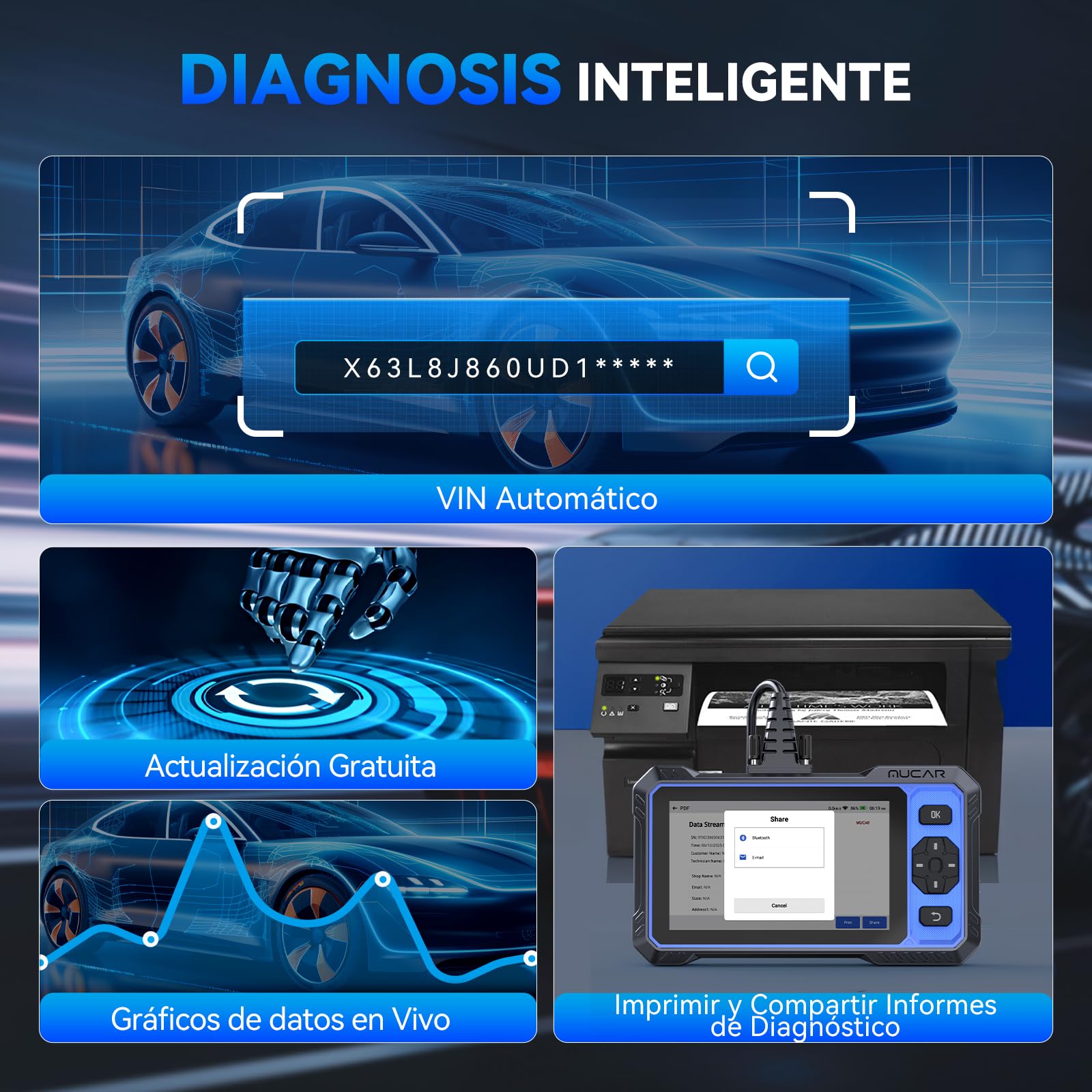 OBD2 Diagnosis, MUCAR 682 Diagnosis Coche Multimarca de Todos Sistema, Diagnosis Coche con 20 Funciones de Reinicio/Vin Automático/Prueba Activa-Actualización Gratuita