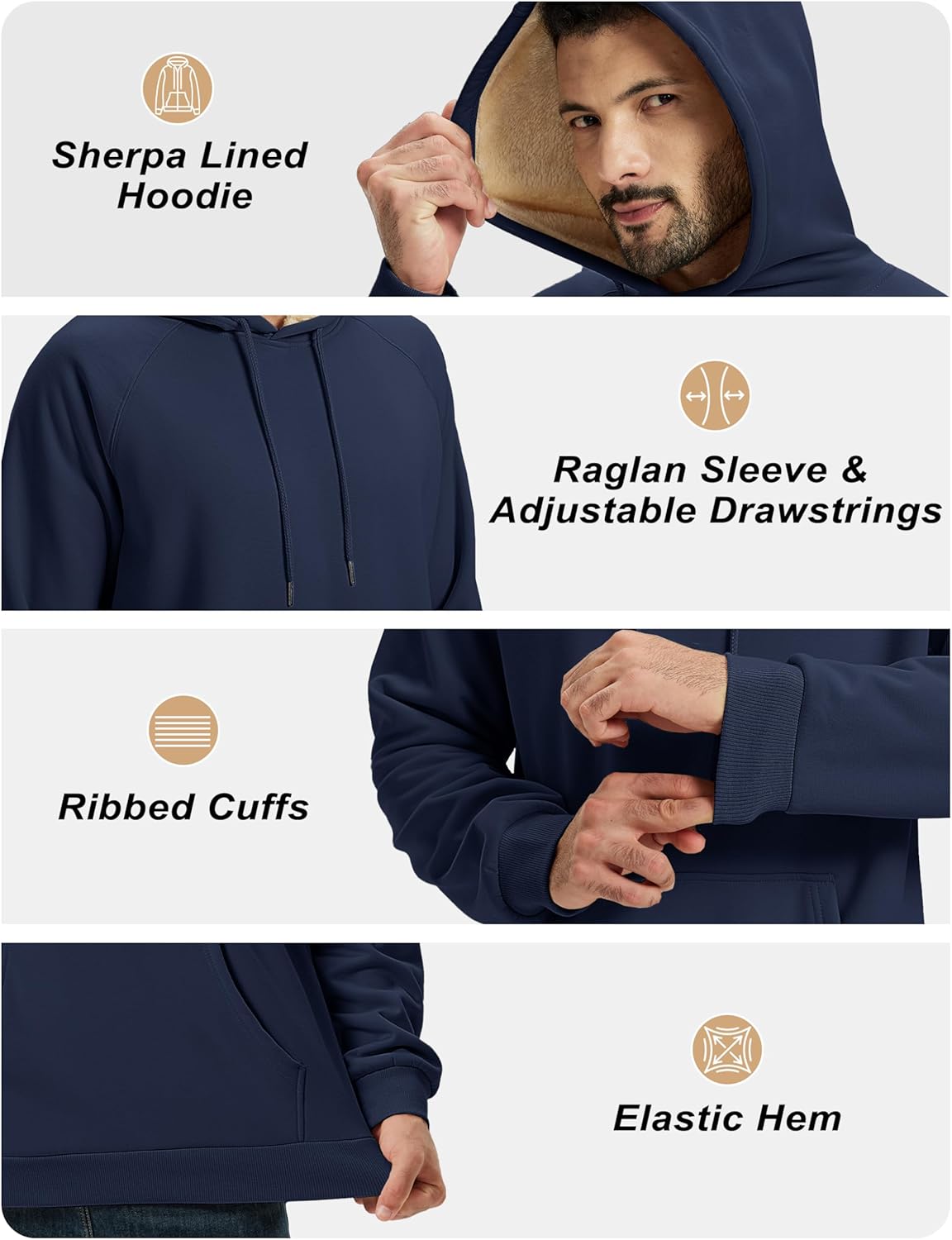 TACVASEN Men's Sherpa Lined Hoodies Pullover Midweight Fleece Winter Warm Athletic Sweatshirts with Kangaroo Pocket - Image 5