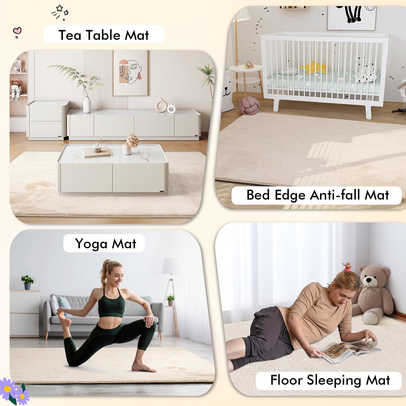 Wdmiya 200x150cm Krabbelmatte Baby, 3cm Dicke Spielmatte, Weicher Teppich Kinderzimmer mit Rutschfester Unterseite, kann als Kinderteppich, Spielteppich, Couchtischmatte, Yogamatte, Beige