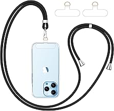 Mobile Phone Lanyard*1, Transparent Universal Patch*2, Suitable for All Smartphones, Mobile Phone Strap Can Be Combined with Any Case, Adjustable and Removable- Black+Transparent