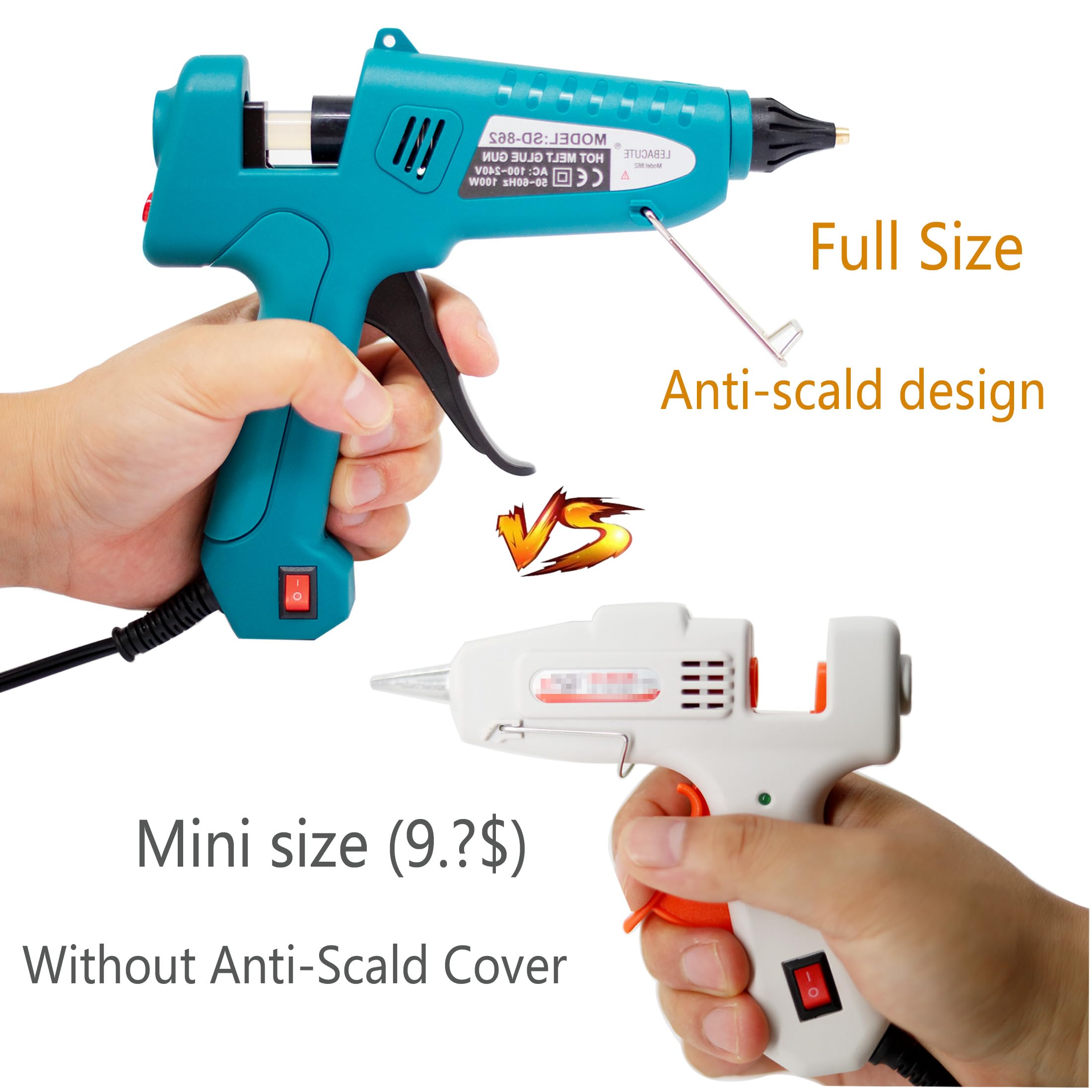 Pistola per colla a caldo da 100 W, kit professionale per pistola per colla a caldo, design anti-scottature, resistente, con 12 bastoncini di colla premium e 1 borsa