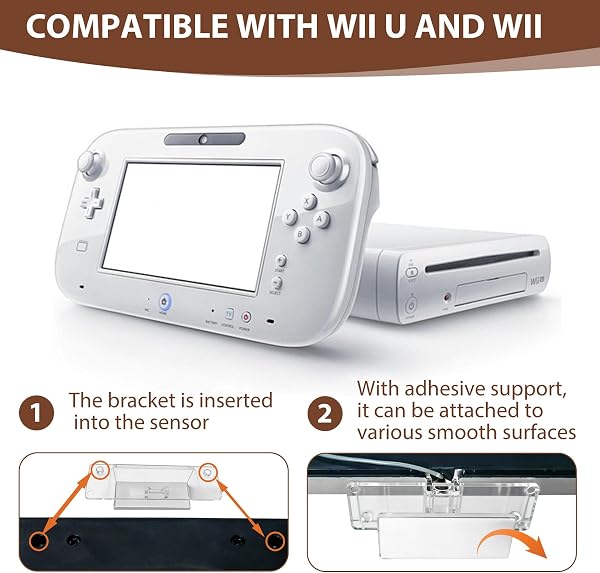 NUDVMUCH Barre de Capteur - Capteur pour Wii et Wii U, Support Barre de Détection, Bande de Détecteur à Faisceau Infrarouge pour Console Nintendo avec 1 Support de Pied Transparent - 3