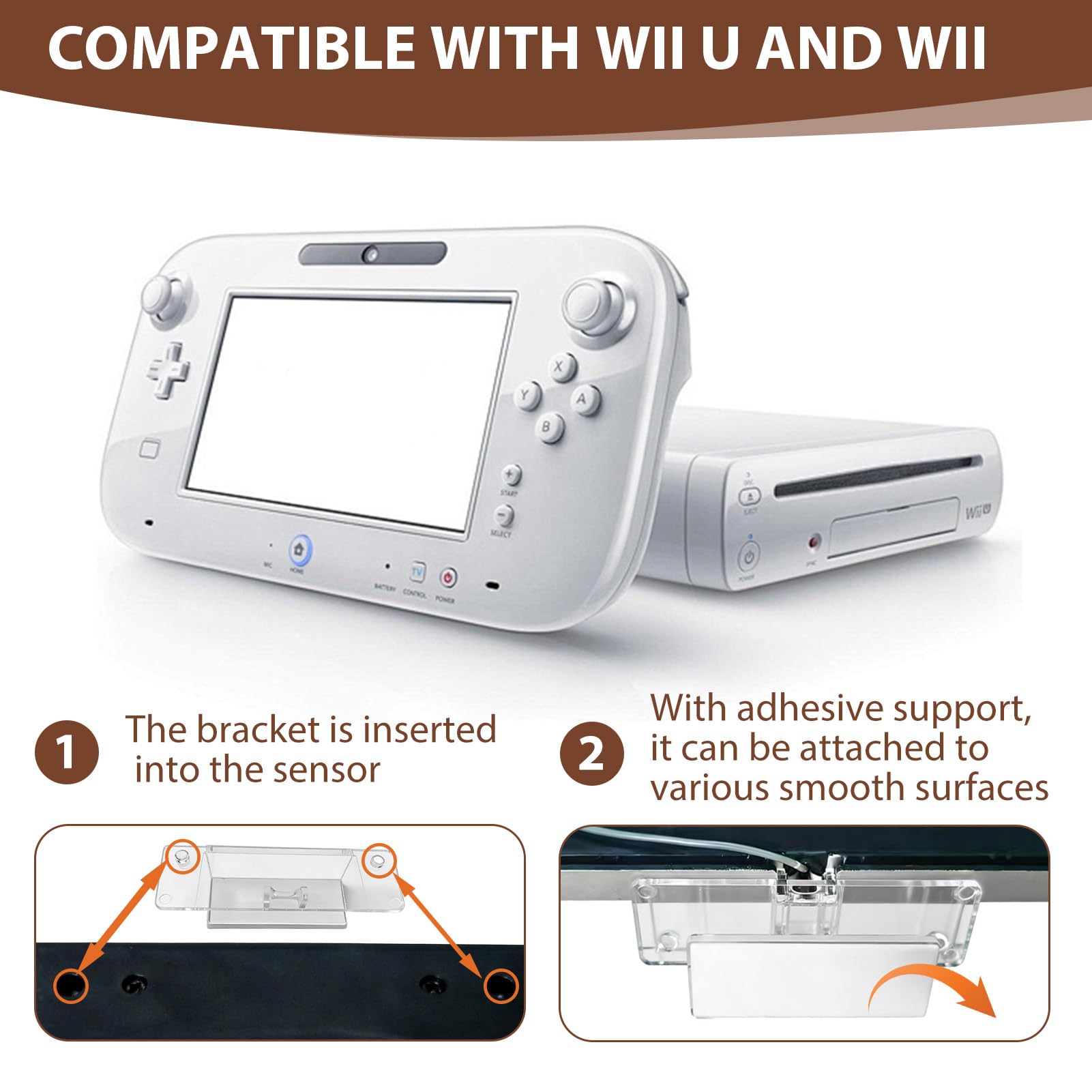 NUDVMUCH Barre de Capteur - Capteur pour Wii et Wii U, Support Barre de Détection, Bande de Détecteur à Faisceau Infrarouge pour Console Nintendo avec 1 Support de Pied Transparent - 4