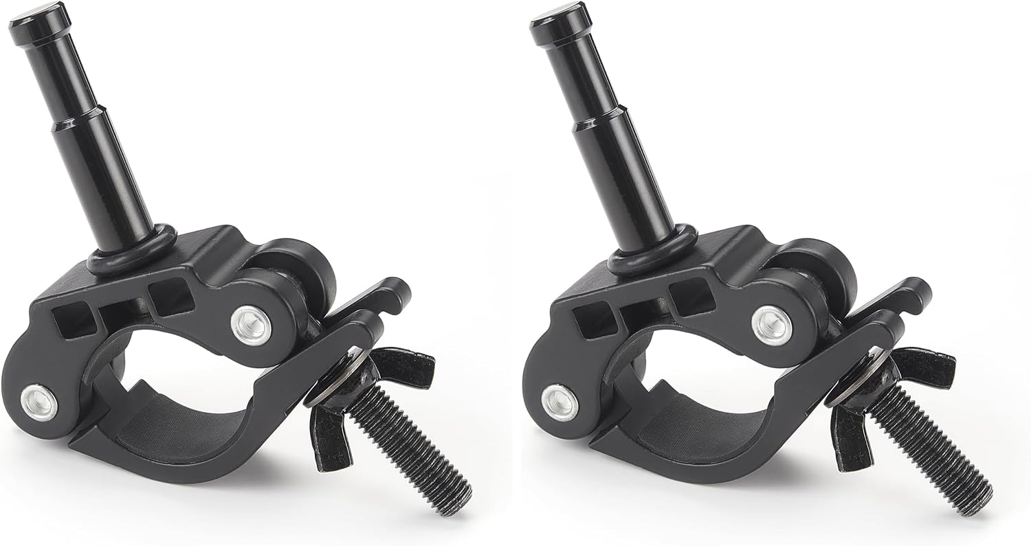 PHOCUS Half Coupler Clamp with 5/8" Baby Pin, Heavy Duty Truss Clamp on Round Tube for Supporting Photography Video Light Studio LED Ring Light (Clamp Range: 40-50mm) (Pack of 2)
