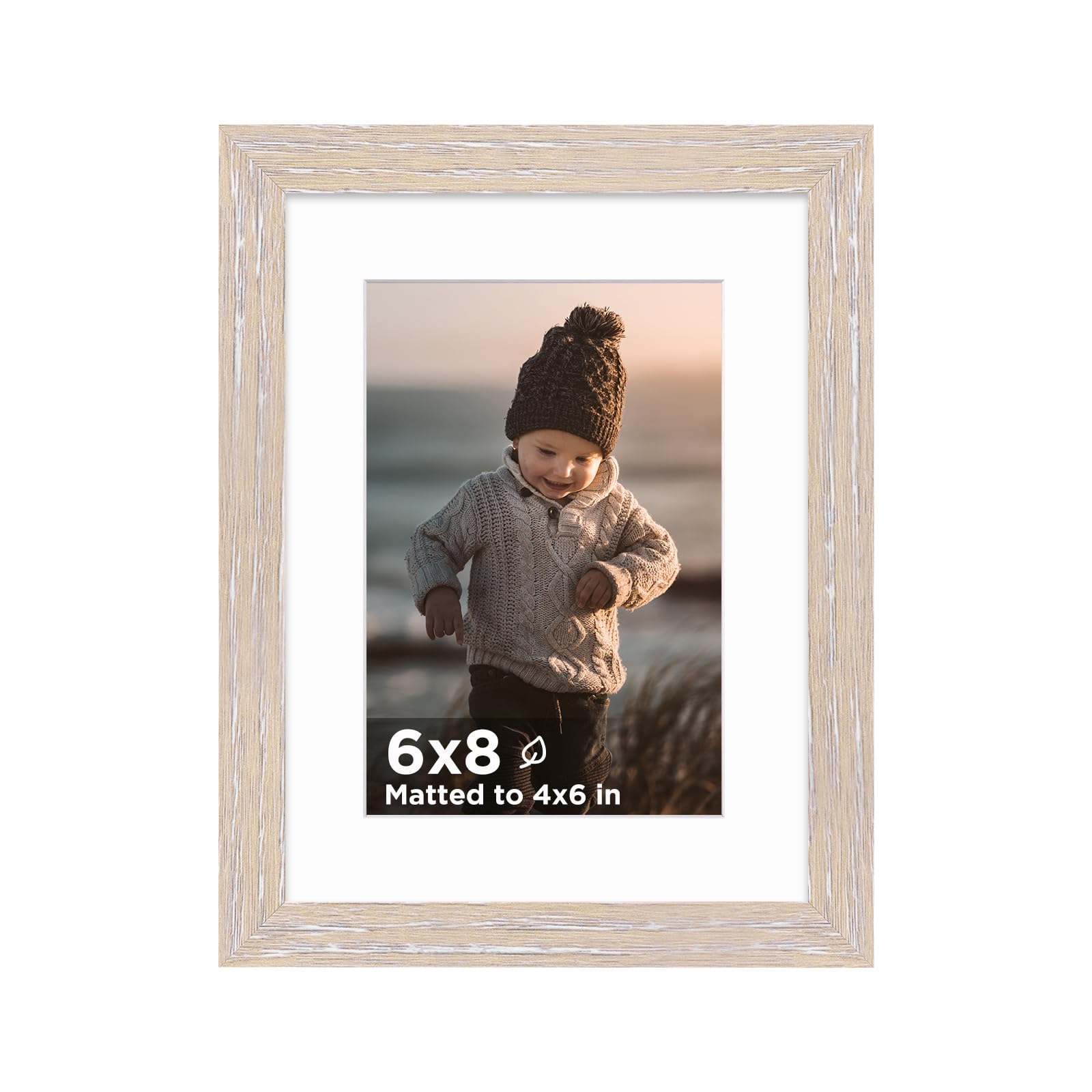 KINLINK 6x8 Picture Frame Rose Pink Set of 1, Wooden Photo Frame Matted 4x6 with Plexiglass for 4x6 with Mat or 6x8 without Mat for Table and Wall