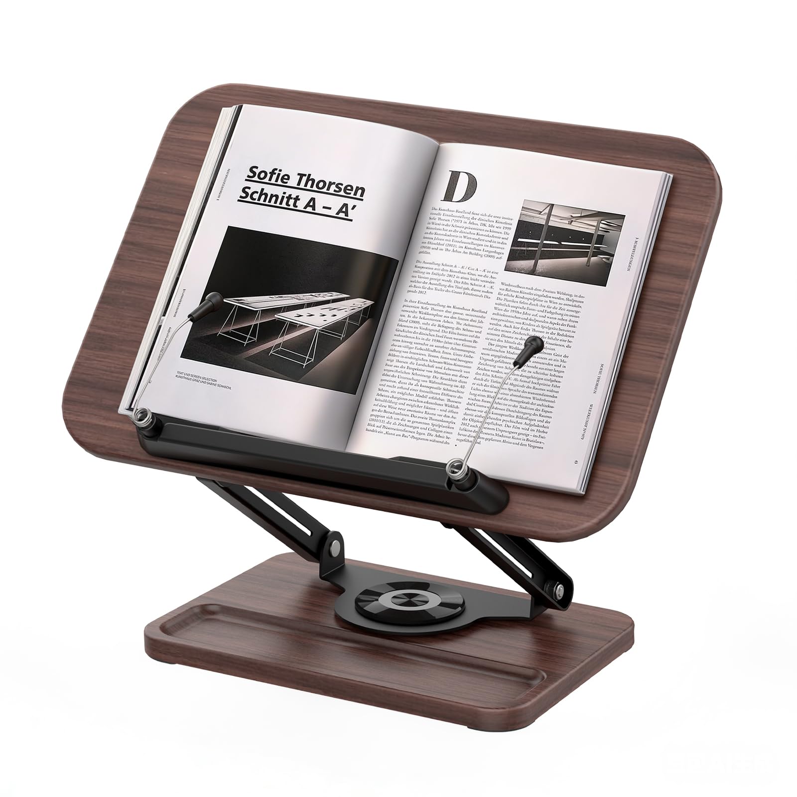 Stojak na książki z podstawą obrotową o 360° i regulacją wysokości, drewniany design, stojak do czytania książki kucharskiej, tabletu, laptopa, w zestawie szczelina na długopis