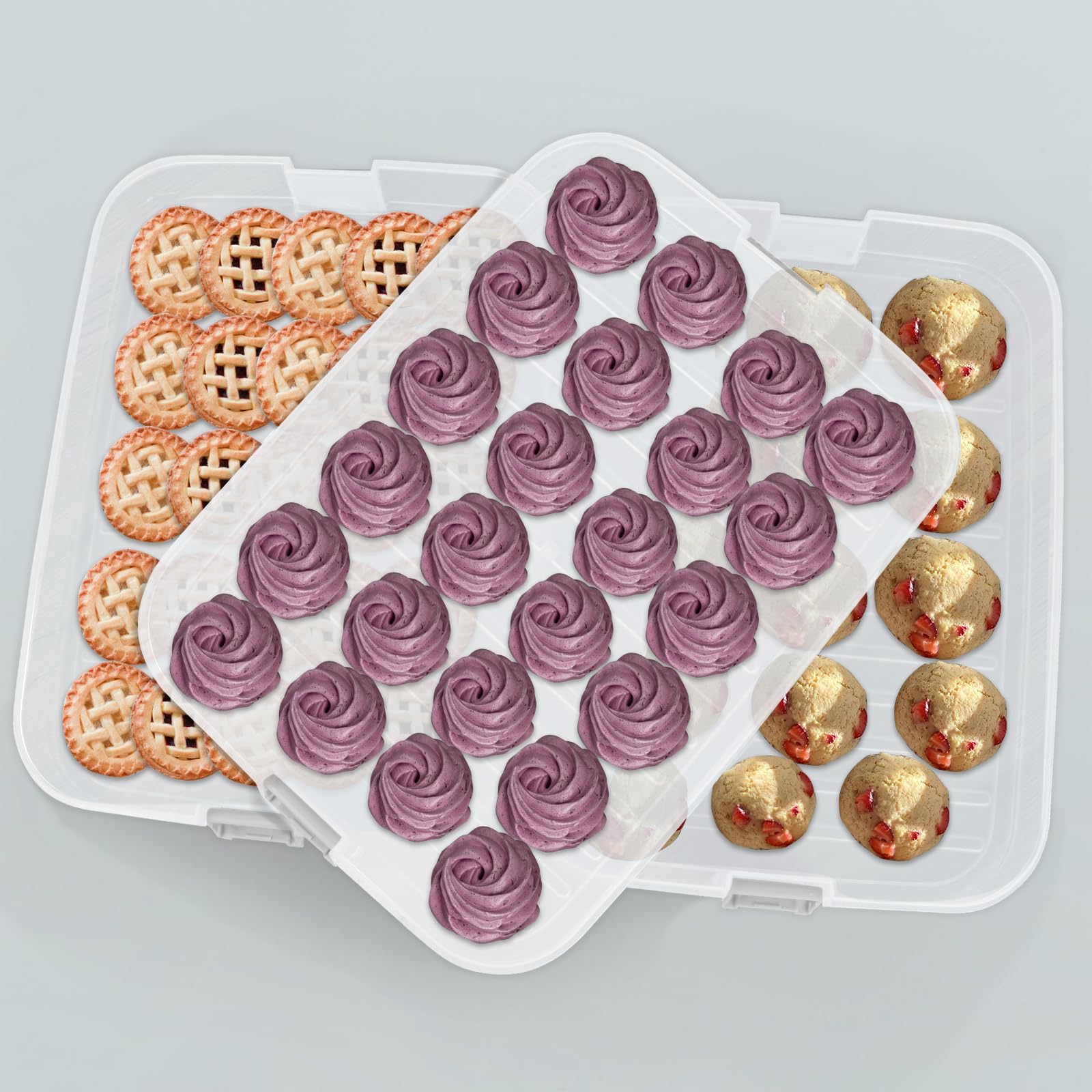 Liatinbo Contenitore per biscotti a 4 strati con coperchio e manico, contenitore per dessert e ravioli, contenitore per il trasporto di biscotti (4 strati bianco)
