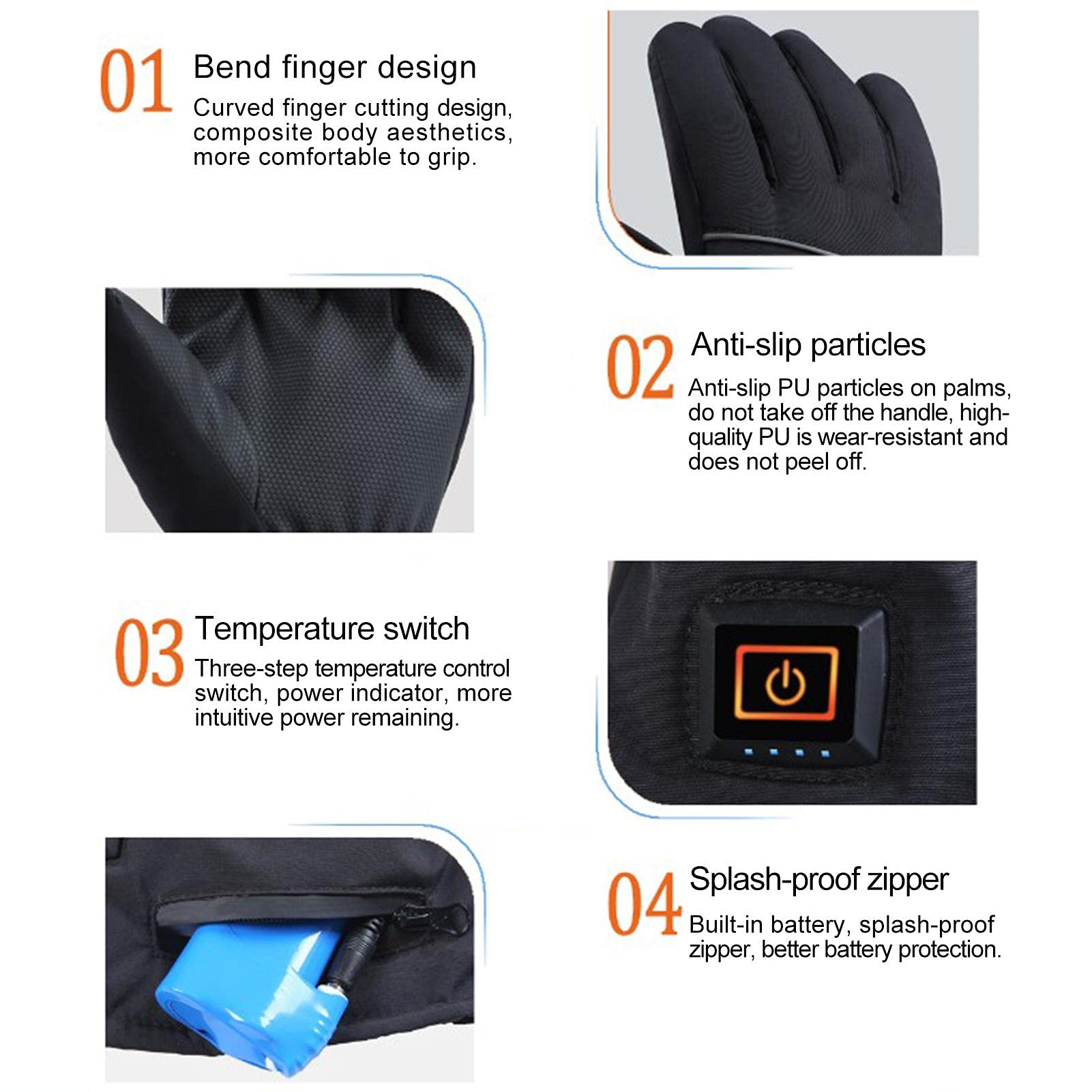 Guantes de motocicleta calefactados | Guantes de invierno recargables de 8.4 V para hombre | Guantes de invierno para hombre con tacto de dedo, guantes de esquí impermeables para pantalla táctil