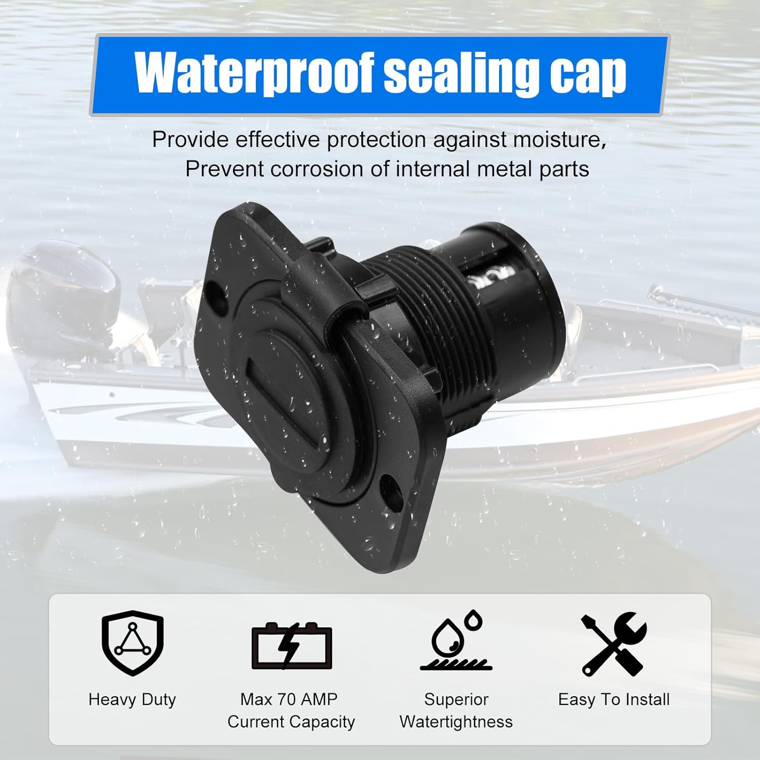 12VCPS3 70A Trolling Motor Plug & Receptacle for 2 or 3-Wire Configuration 12V, 24V, 12/24V, 24/36V, 36V or 48V Systems for Minn Kota Marine Boat Watertight Heavy Duty Electrical Power Connector Black