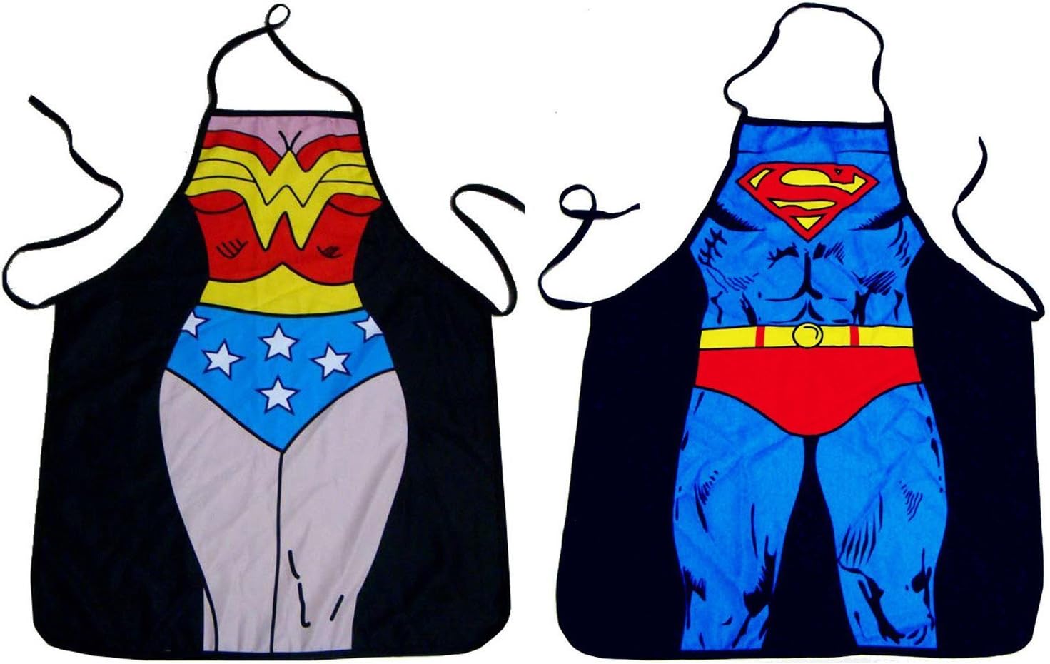 Magiworld Superman + Wonder Woman 2 pieces of Aprons Beauty Superman Sexy Fashion Apron Funny Joke Gift for Kitchen Cooking