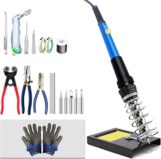 Stained Glass Kit, Starter Tool Set, Breaking Pliers Set(3pcs)& Cutter Set(4pcs)&Soldering Iron Gun Set(Adjustable Temperature)&Solder Wire &C