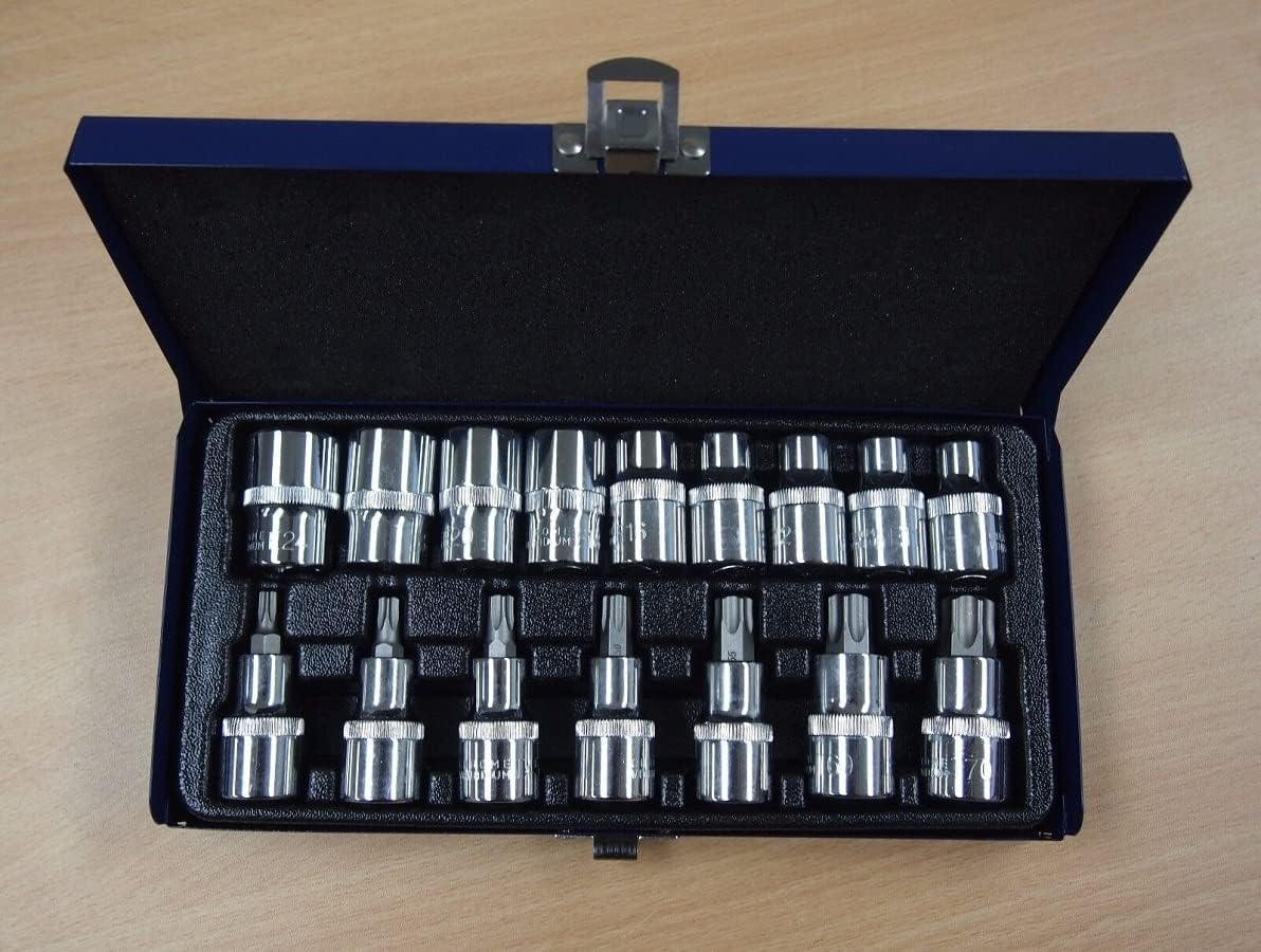 16 PC 1/2" Drive Torx Star Bit Socket Set Male Female