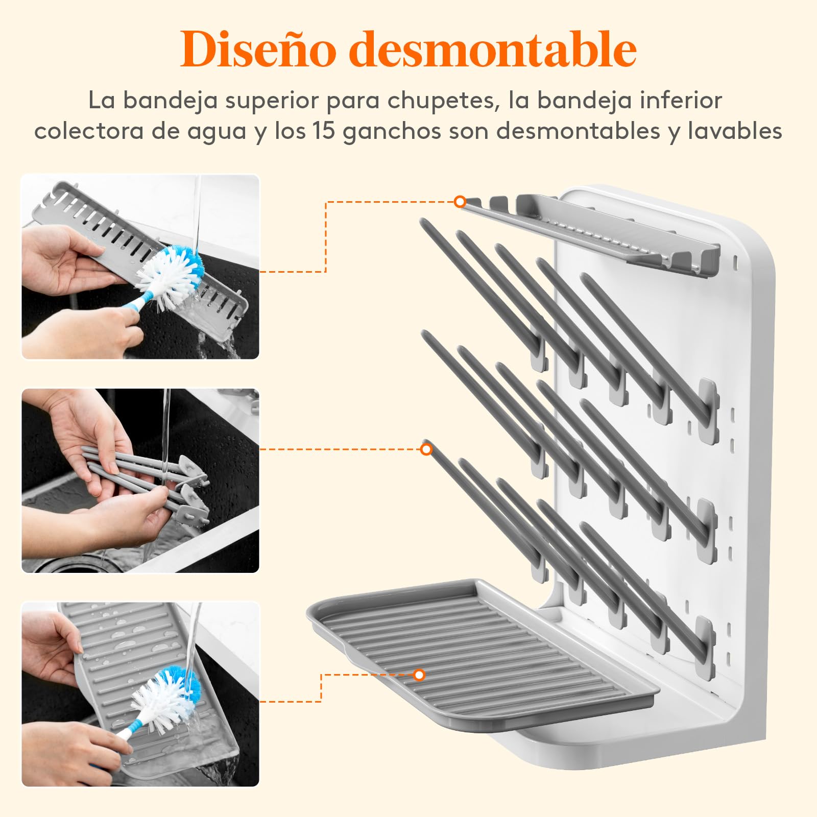 Lifewit Escurridor Grande para Biberones, Escurridor Vertical con 15 Ganchos y Caja ExtraíBle para Tetinas, Apto para Pajitas a PresióN y Accesorios para Sacaleches