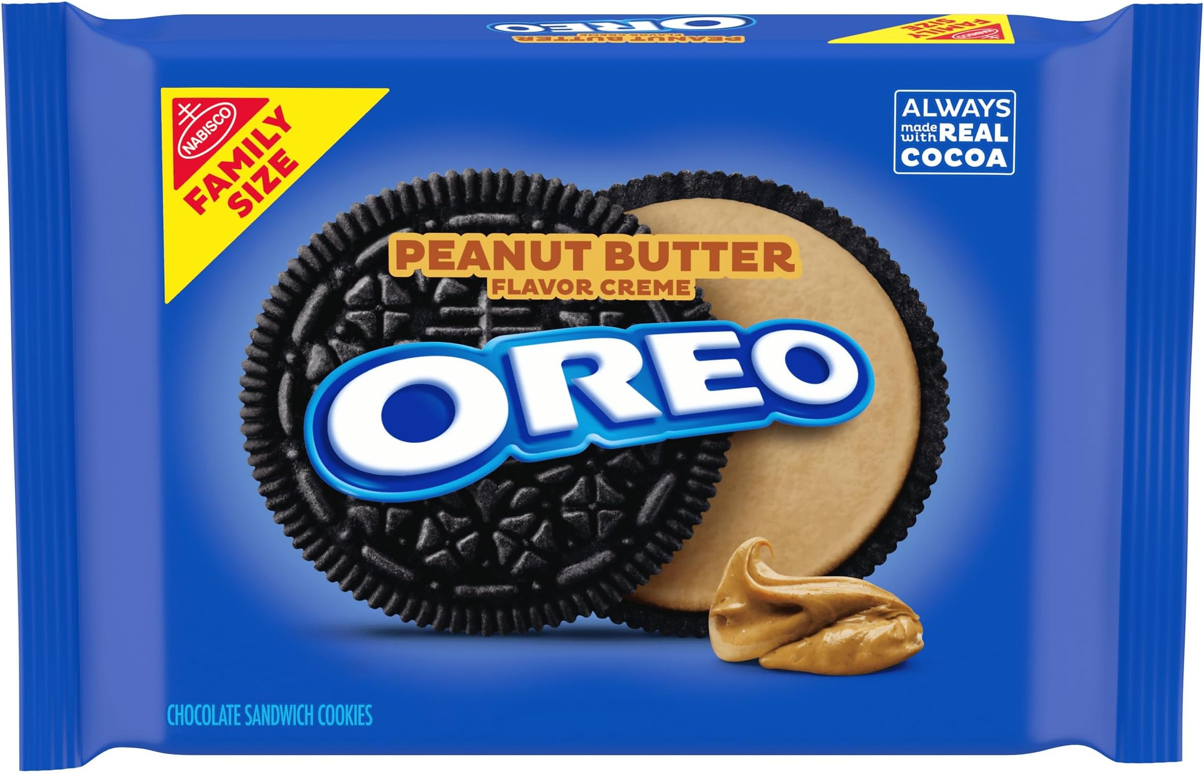 OREO Chocolate Sandwich Cookies, Peanut Butter Flavored Creme, 1 Resealable 17 oz Family Size Pack