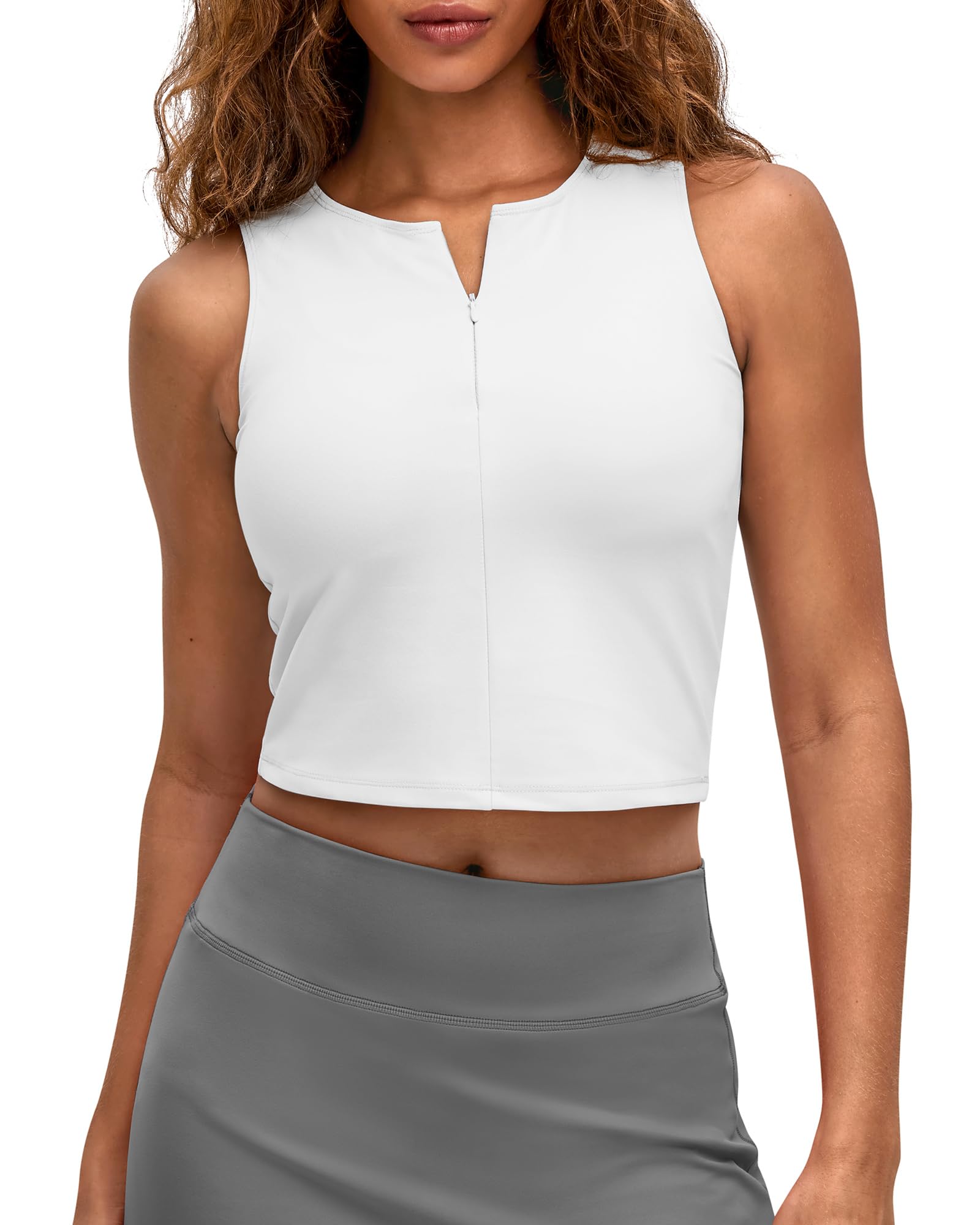 G4Free BareFeel Womens Cropped Tank Tops Half Zip Workout Athletic Shirts  Sleeveless for Gym Tennis Slim Fit