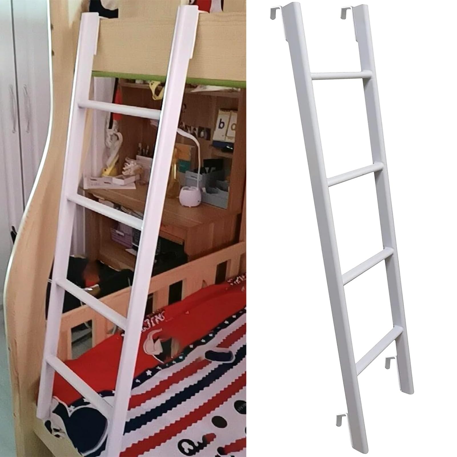 Escalera de metal para litera interior ajustable con ganchos para cama alta de 45 a 59 pulgadas