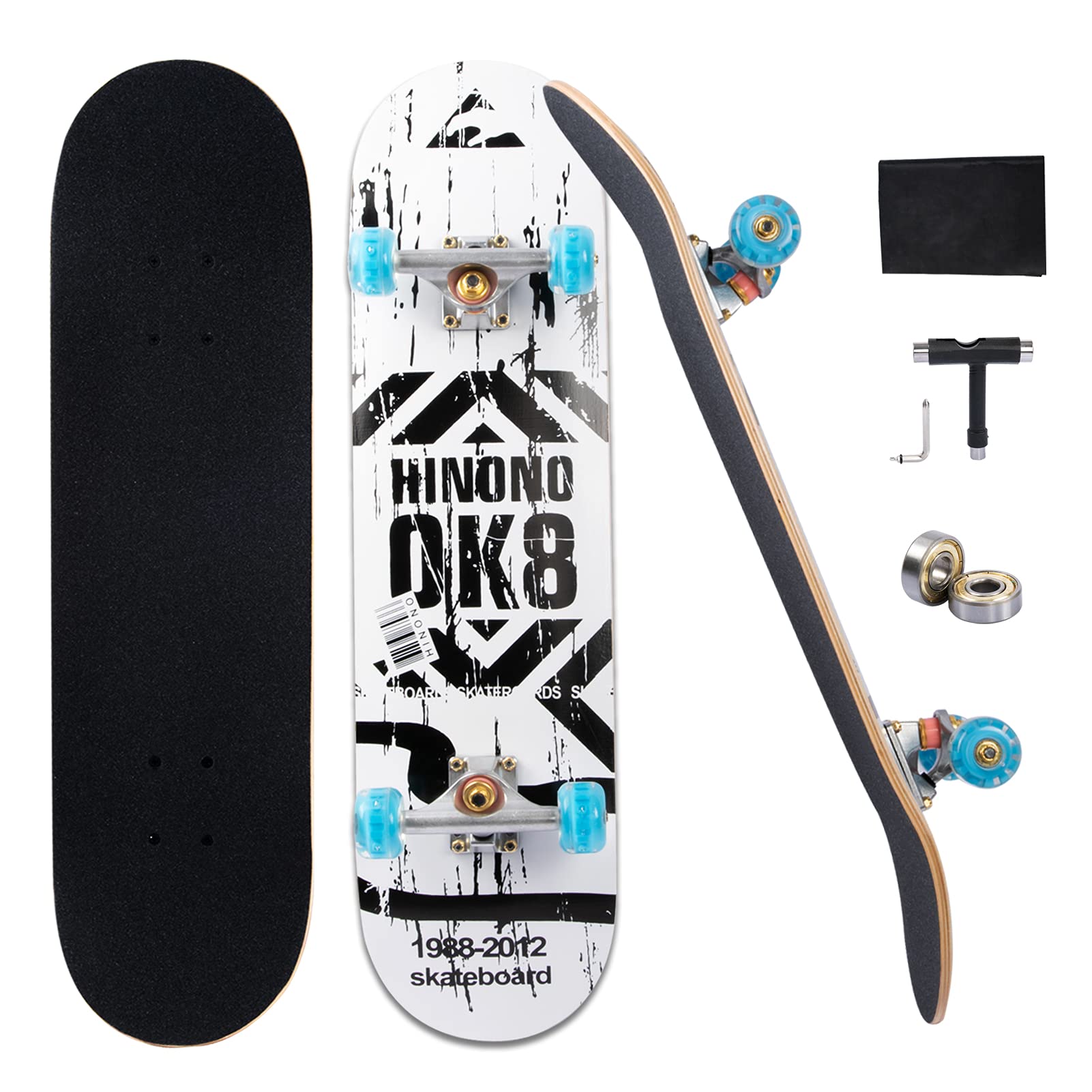 Skateboard, 31"x 8" Pro Complete Standard Skate Boards for Boys & Girls & Beginner, 7 Layer Skateboards for Kids & Teenager & Adult (With Extra Wheels & Professional Tools & Stickers)