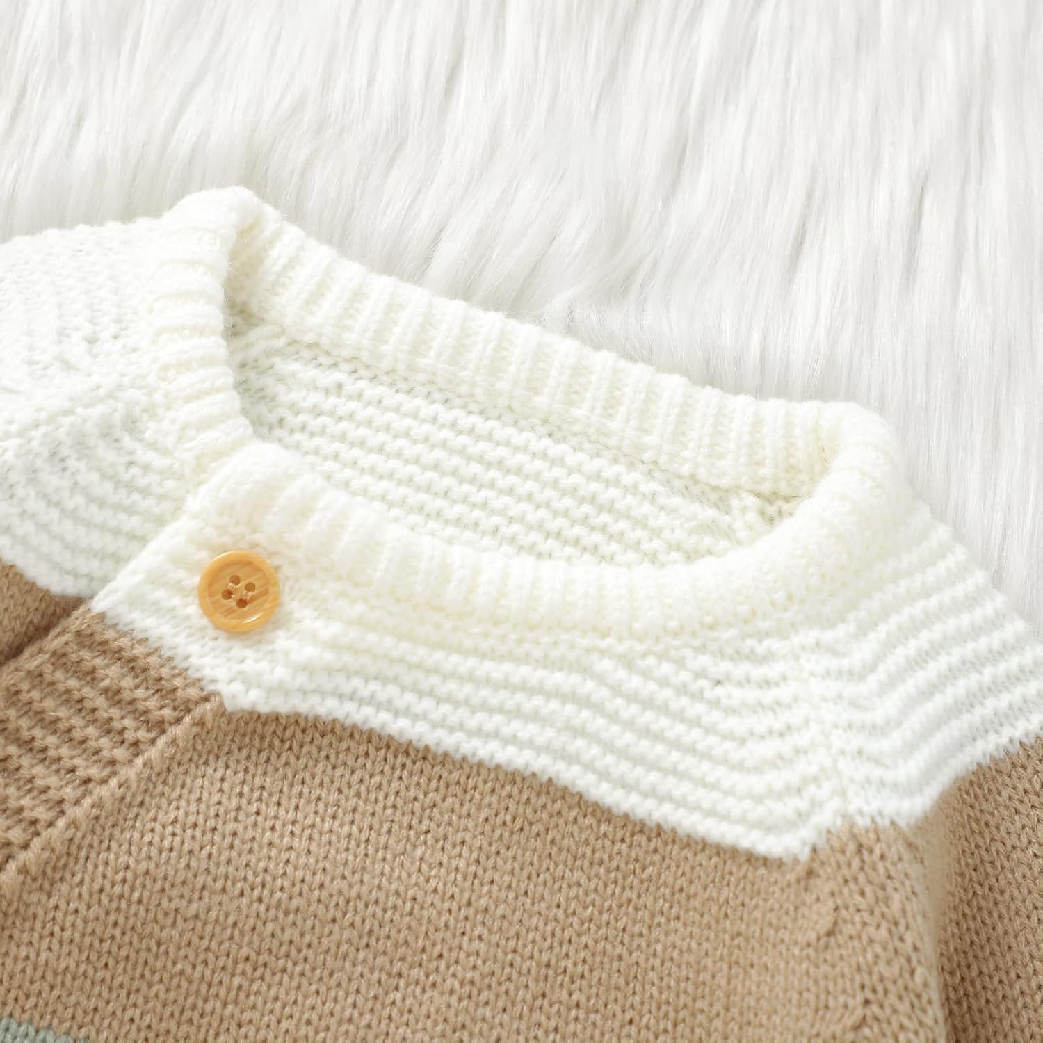 Newborn Girl Boy Striped Sweater Romper Fall Long Sleeve Full Length Playsuit Winter Warm Button Up Knitted Jumpsuit - Image 3