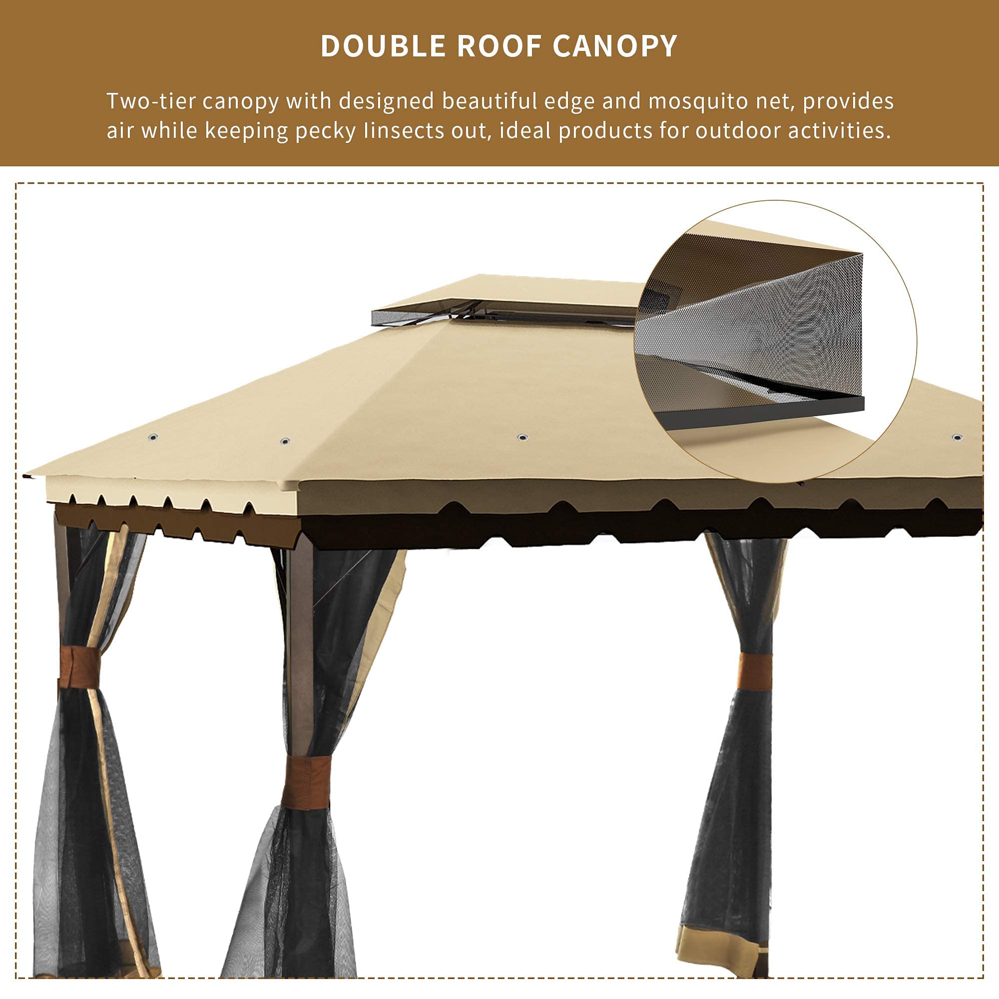 YITAHOME 10x12 ft Gazebo for Patio, Outdoor Double Roof Canopy Gazebo