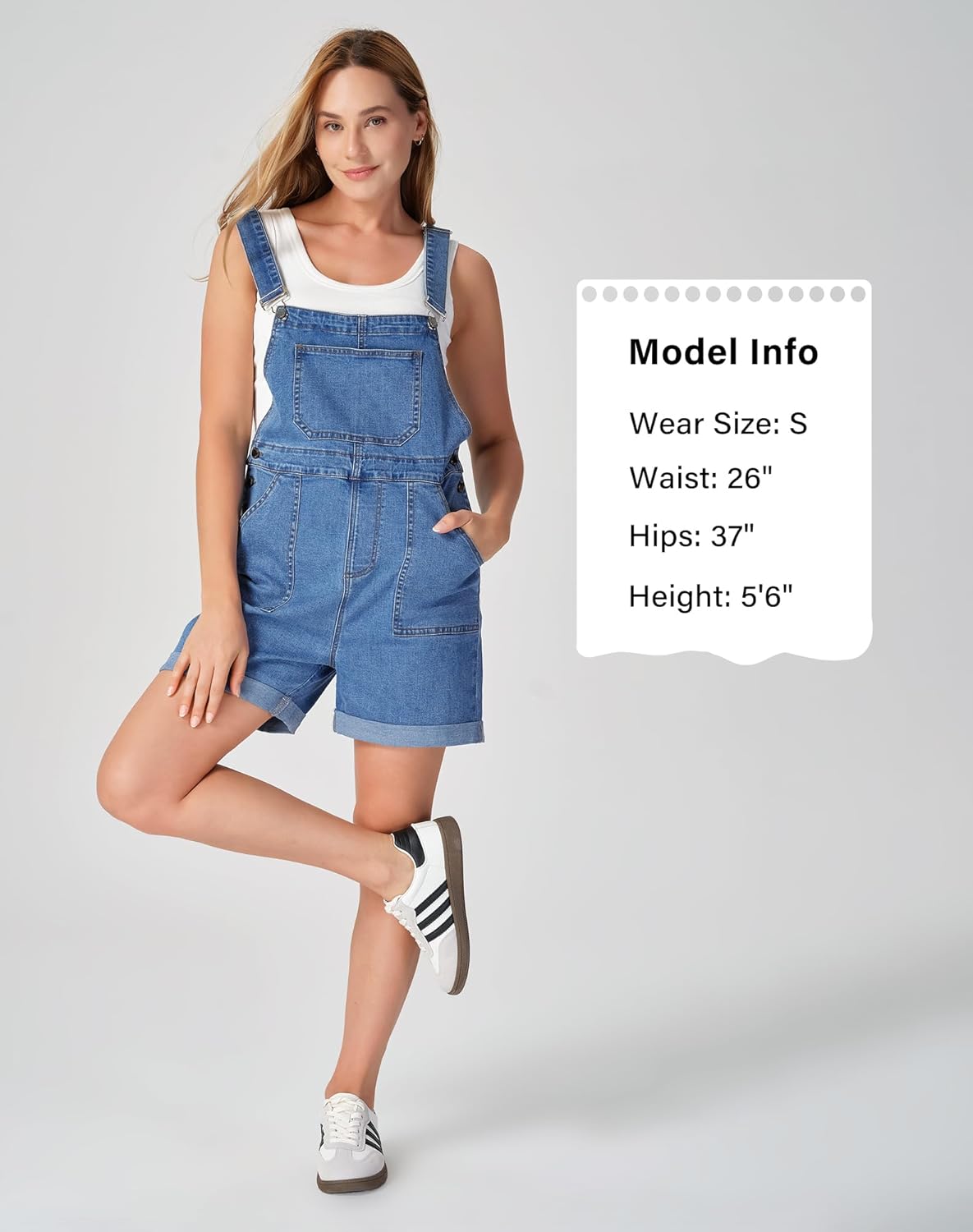 roswear Women's Denim Overall Shorts Stretchy with Adjustable Strap Casual Shortall Jumpsuits - Image 4