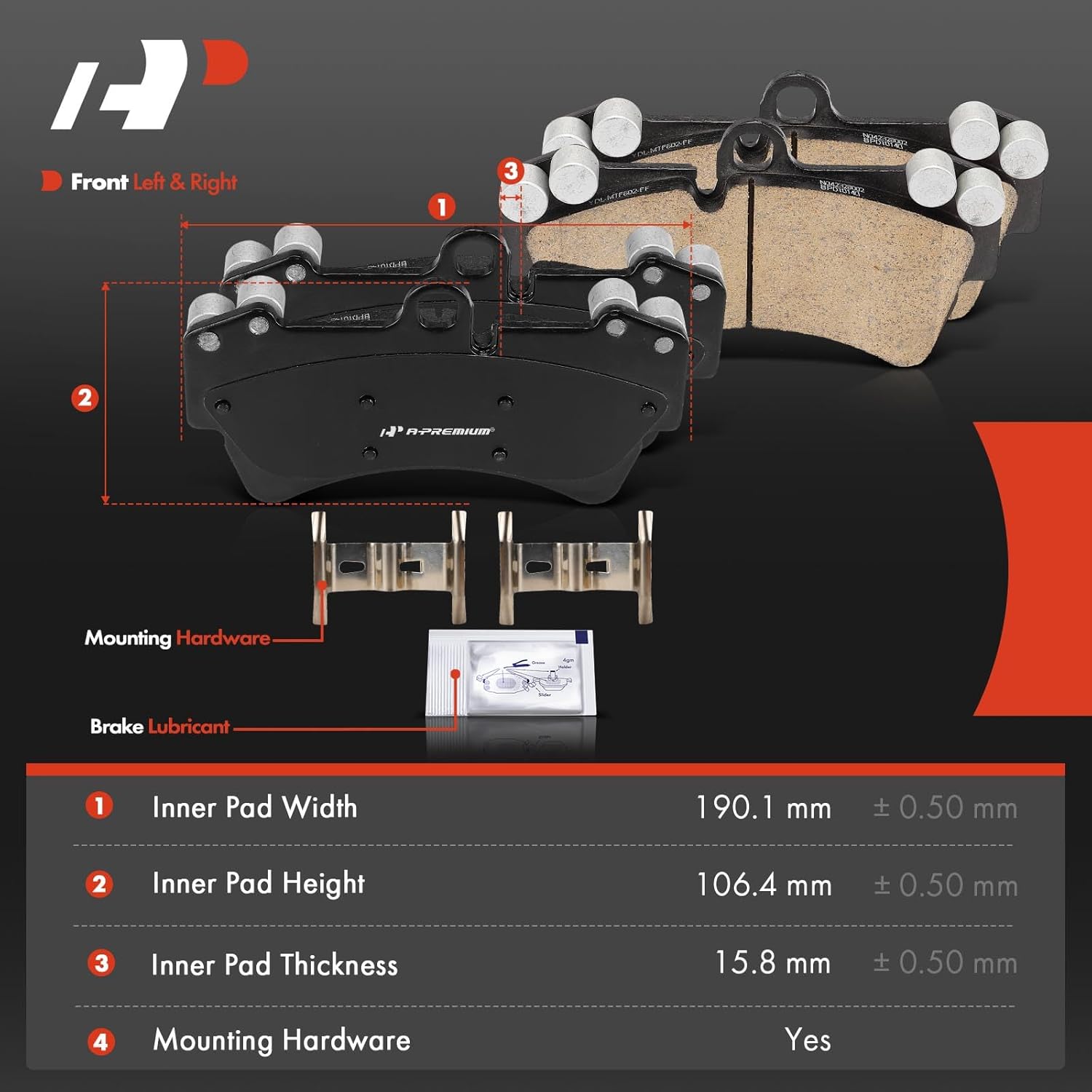 A-Premium Front Ceramic Brake Pads Set Compatible with Audi, Porsche & Volkswagen Vehicles - Q7 2017-2015, R8 2017, Cayenne 2003-2006/2008-2010, Touareg 2004-2008/2010, 4-Pack