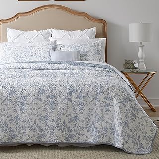 Laura Ashley - King Quilt Set, Cotton Reversible Bedding with Matching Shams, Home Decor for All Seasons (Amberley Blue, King)