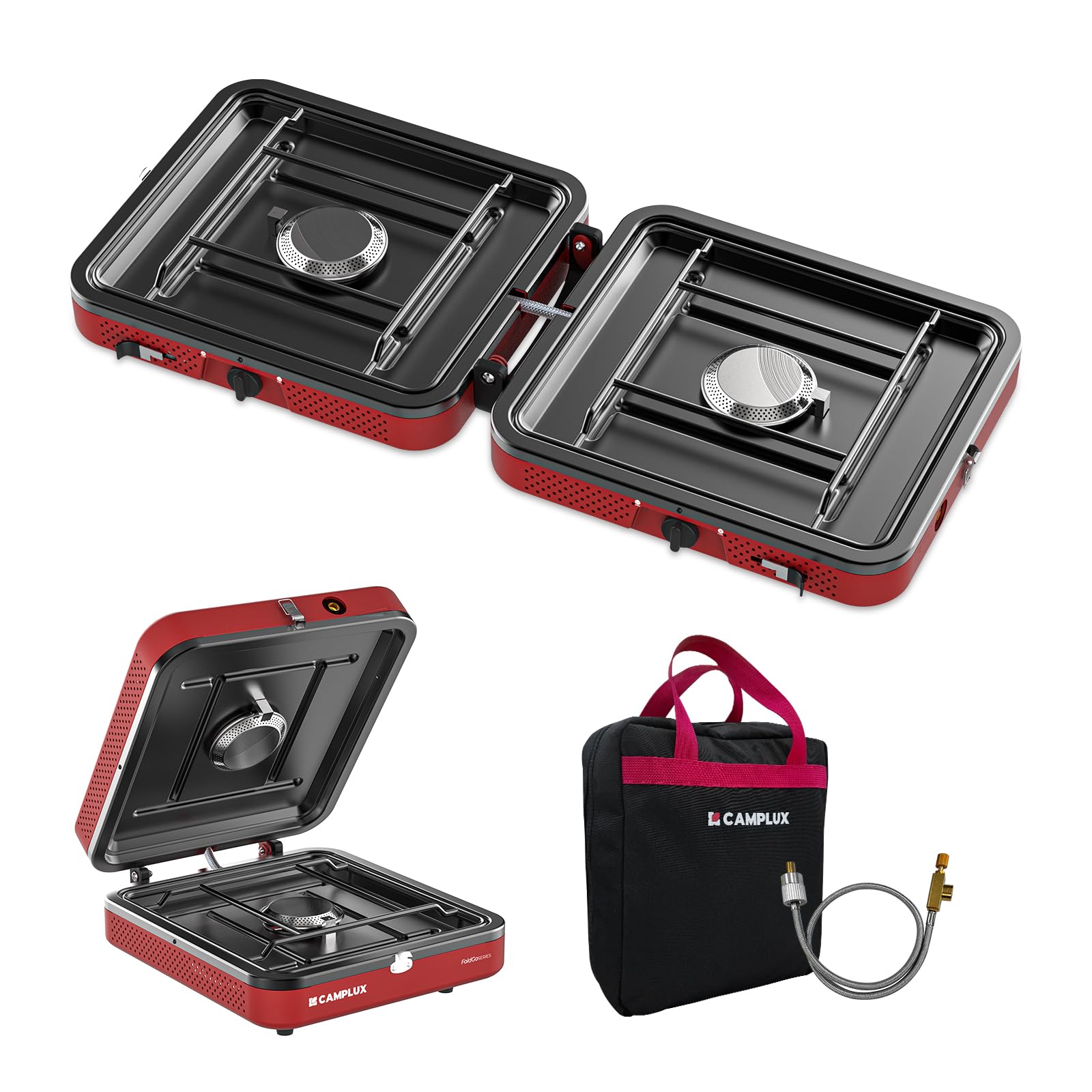 CAMPLUX FoldGo Réchaud de Camping à 2 Brûleurs, Réchaud à Gaz Portable, Compatible avec Cartouches de Gaz Standard, 28-30 mbar, Idéal pour le Camping, la Randonnée et les Pique-niques