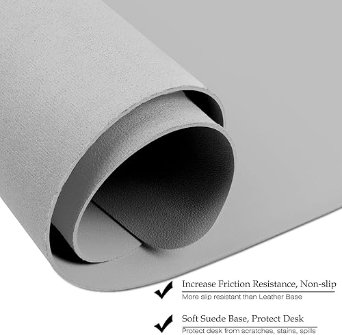 Miniatura 5 de Boutilon Tapete de cuero para escritorio de 24 x 14 pulgadas, tapete de escritorio de oficina, piel sintética impermeable, color gris