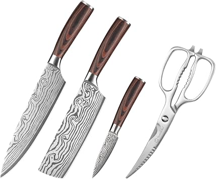 Heavy Duty Kitchen Scissors 9 Inch Curved Blades with Kitchen Knife Set 3 Piece